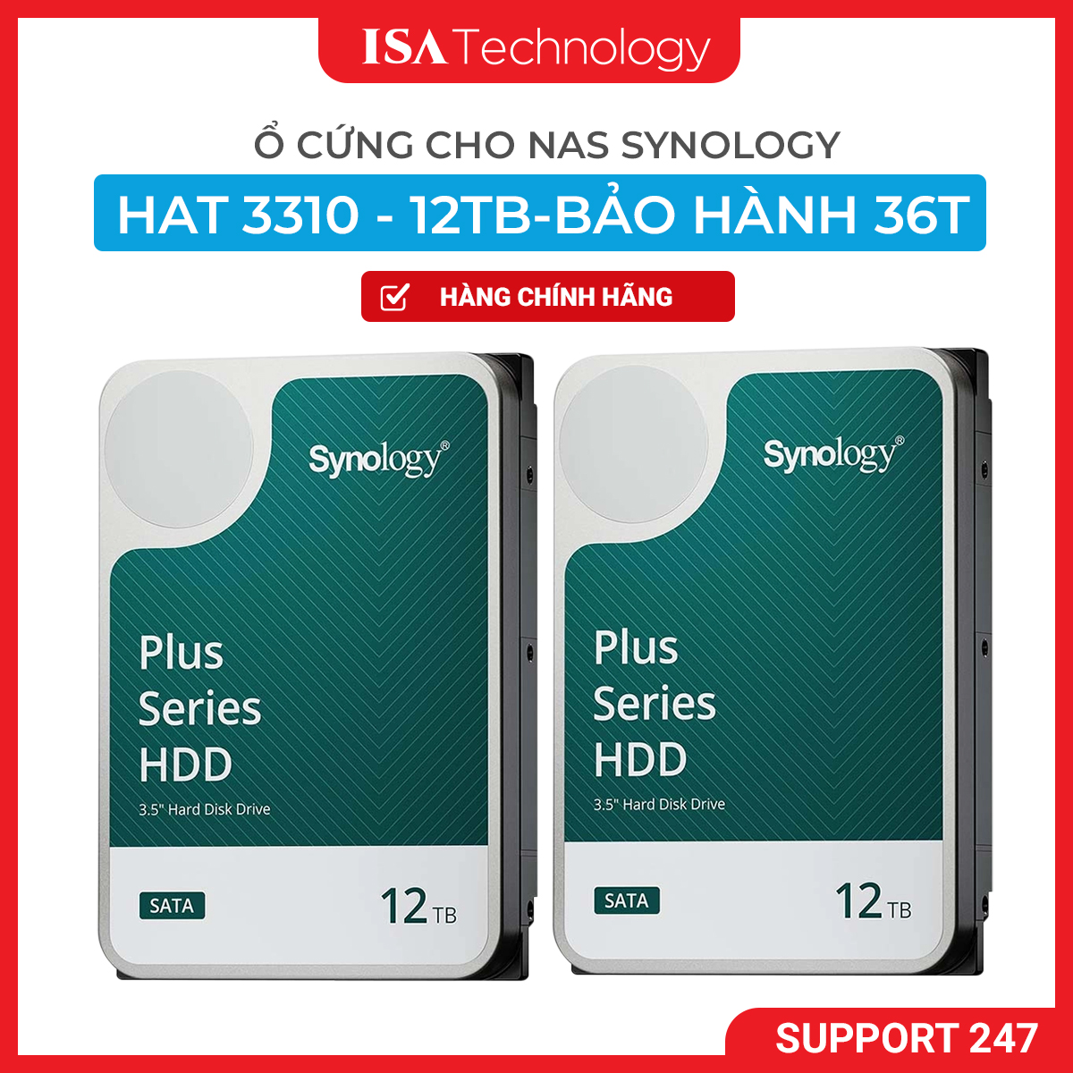 Ổ cứng HDD HAT3310 12TB dành cho NAS Synology - 7200rpm, 512MB cache, SATA 6Gb/s, bảo hành 36 tháng