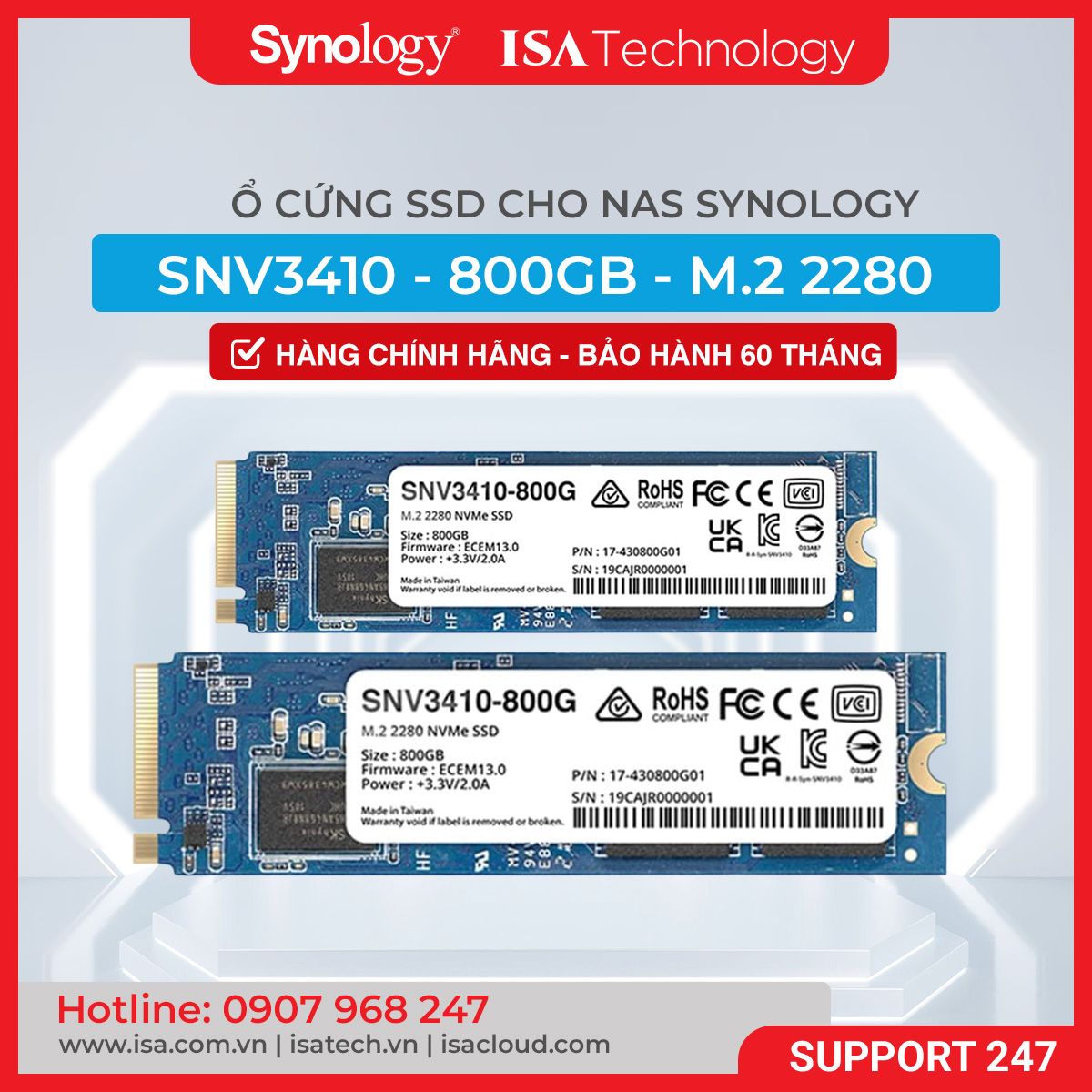 Ổ cứng SSD Synology SNV3410- 800G 800GB M.2 2280 NVMe SSD, 5Y WTY_SNV3410-800G