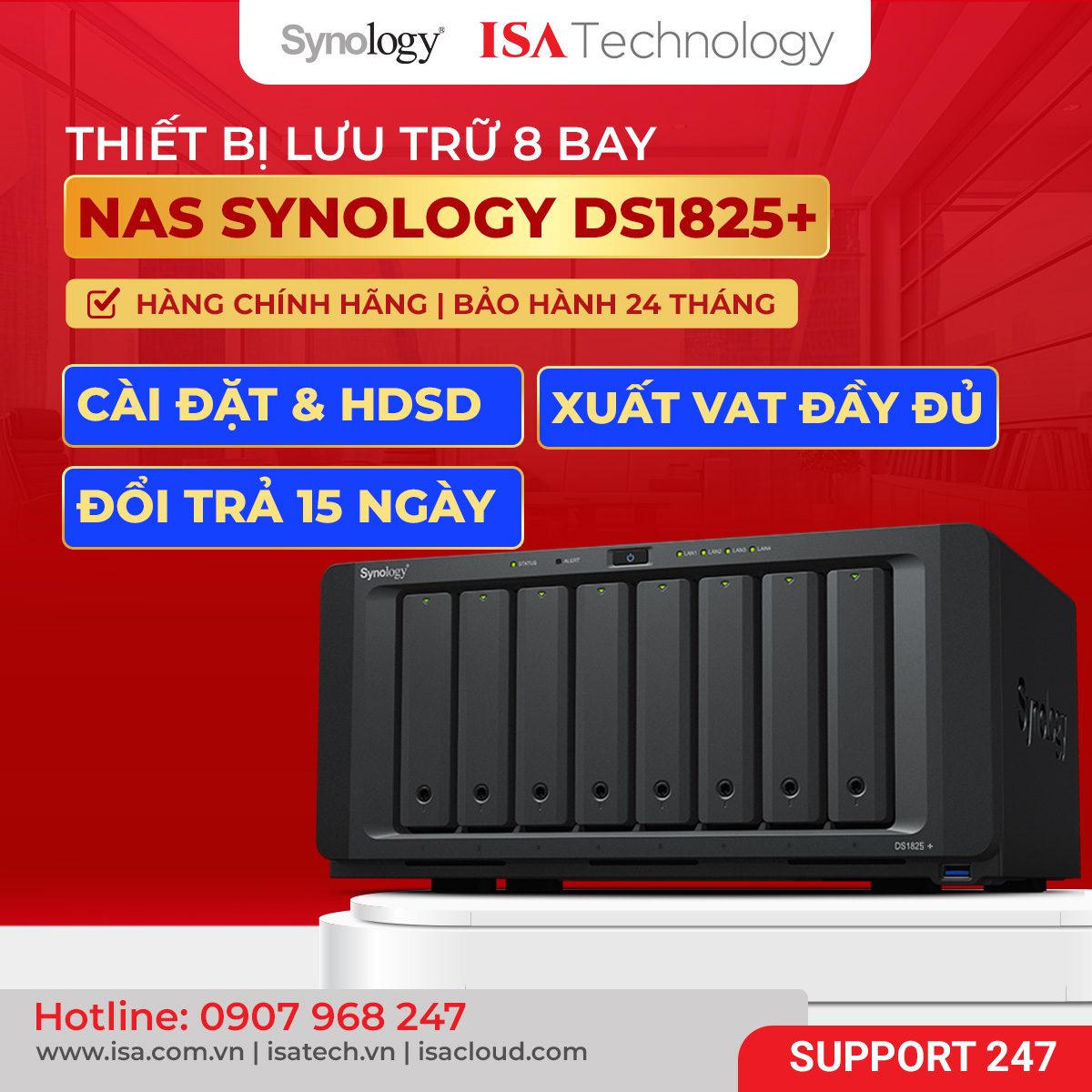 Nas Synology DS1825+ Thiết bị lưu trữ mạng 8 bay ổ cứng mới nhất năm 2025 | ISA Technology