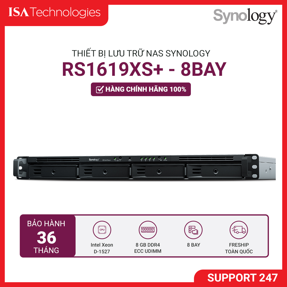 Thiết bị lưu trữ Nas Synology RS1619XS+ 8-bay (up to 12-bay)