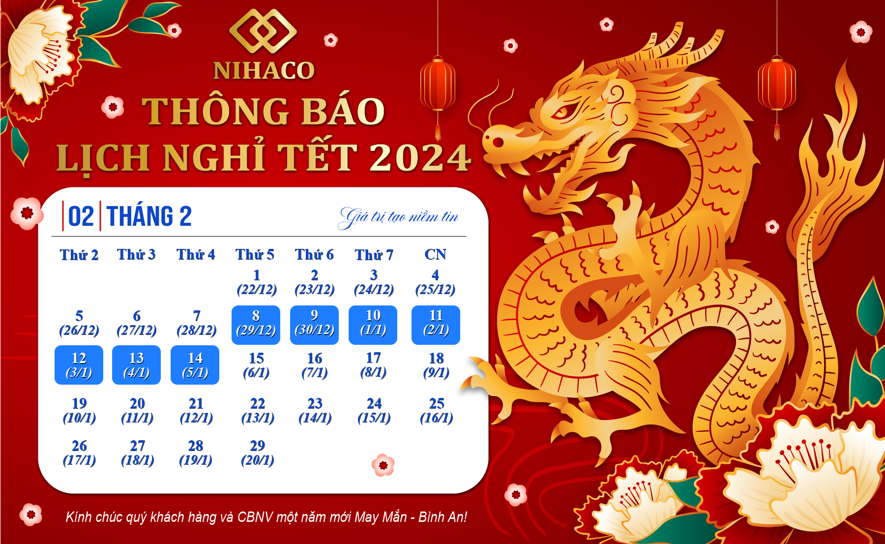 THÔNG BÁO LỊCH NGHỈ TẾT NGUYÊN ĐÁN 2024 THÔNG BÁO LỊCH NGHỈ TẾT NGUYÊN ĐÁN 2024