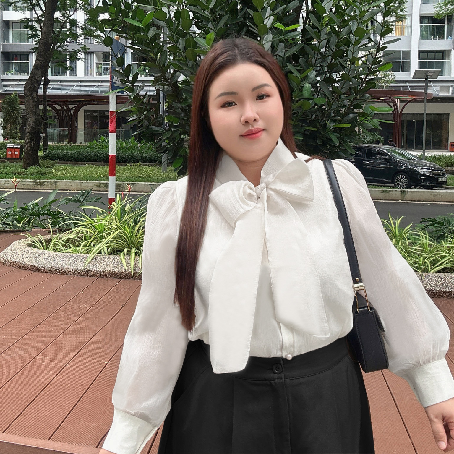 Áo Sơ Mi Nữ Bigsize Voan Tơ Hai Lớp Nơ Cổ Sang Trọng