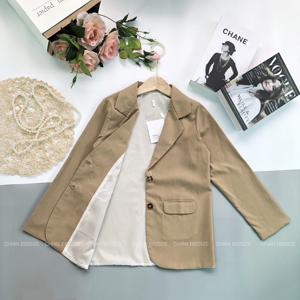 Áo blazer nữ 2 lớp màu nâu tây CHIAN bigsize
