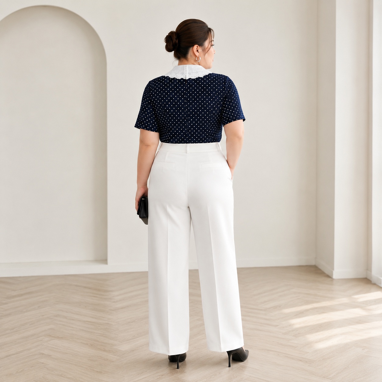 [TẶNG CỘT TÓC] Áo thun chấm bi cổ ren bigsize 70kg - 100kg thanh lịch