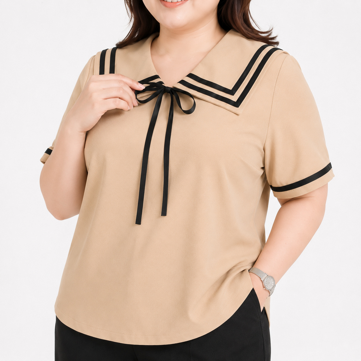Áo sơ mi bigsize 60kg - 95kg kiểu dáng cổ thuỷ thủ phù hợp mặc đi làm, đi học, đi chơi