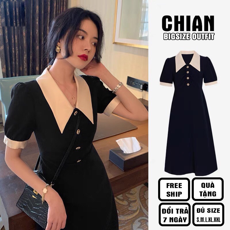 [MUA 1 TẶNG 1]Đầm công sở bigsize cổ sơ mi dáng dài