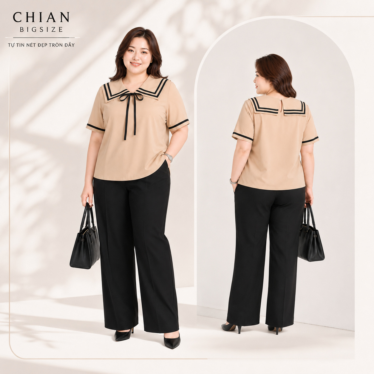 Áo sơ mi bigsize 60kg - 95kg kiểu dáng cổ thuỷ thủ phù hợp mặc đi làm, đi học, đi chơi