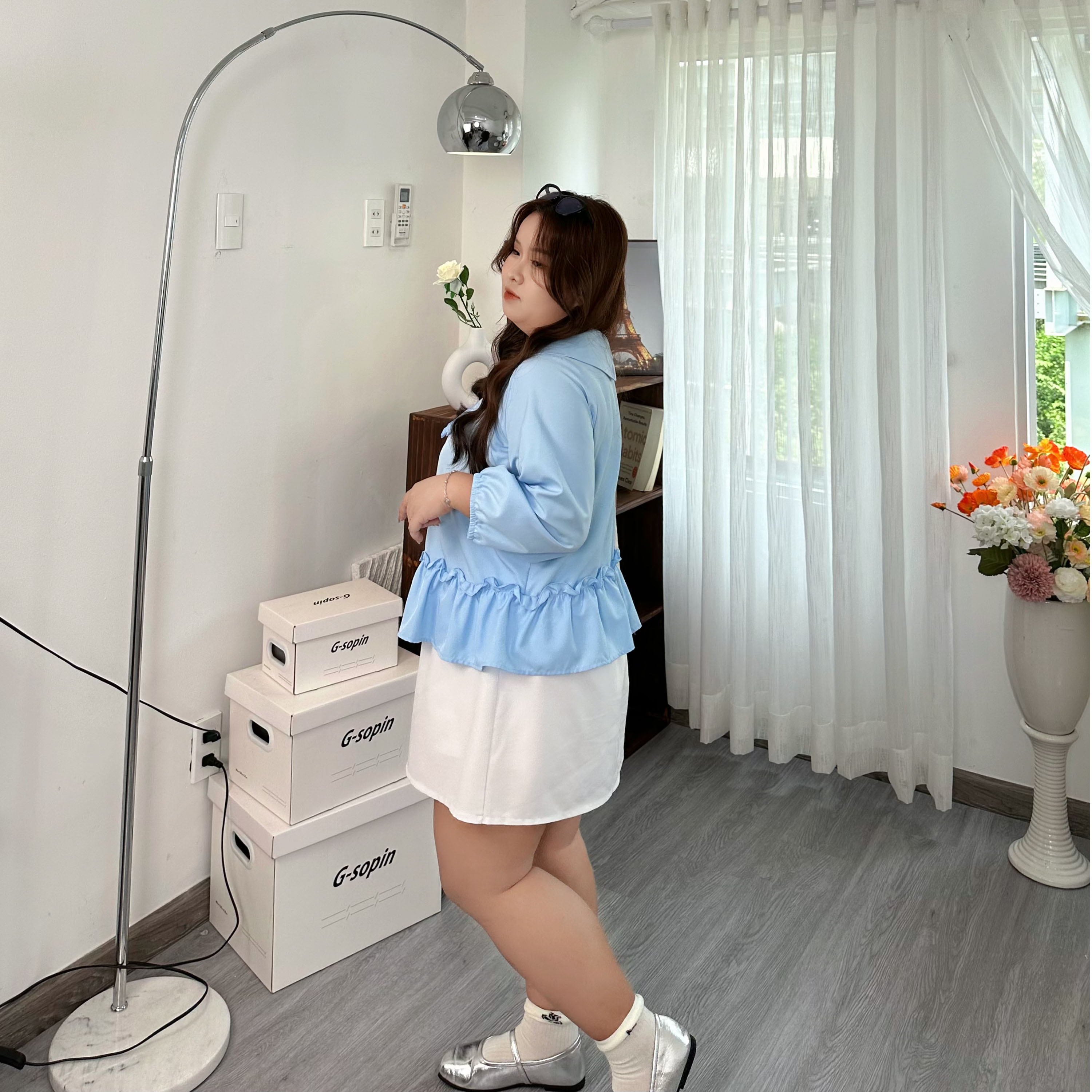 Áo sơ mi bigsize 60kg-100kg dáng babydoll tai thỏ dễ thương