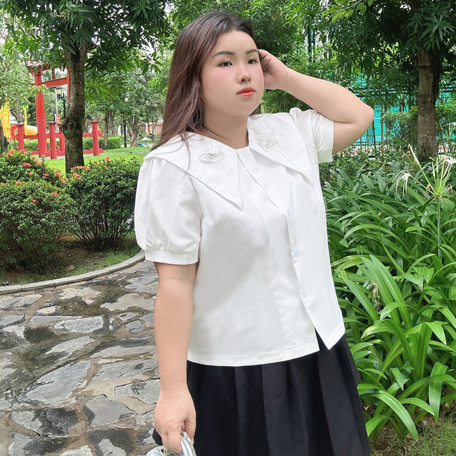 Áo sơ mi đính hoa nổi bigsize 60kg - 95kg phù hợp mặc đi học, đi làm, đi chơi