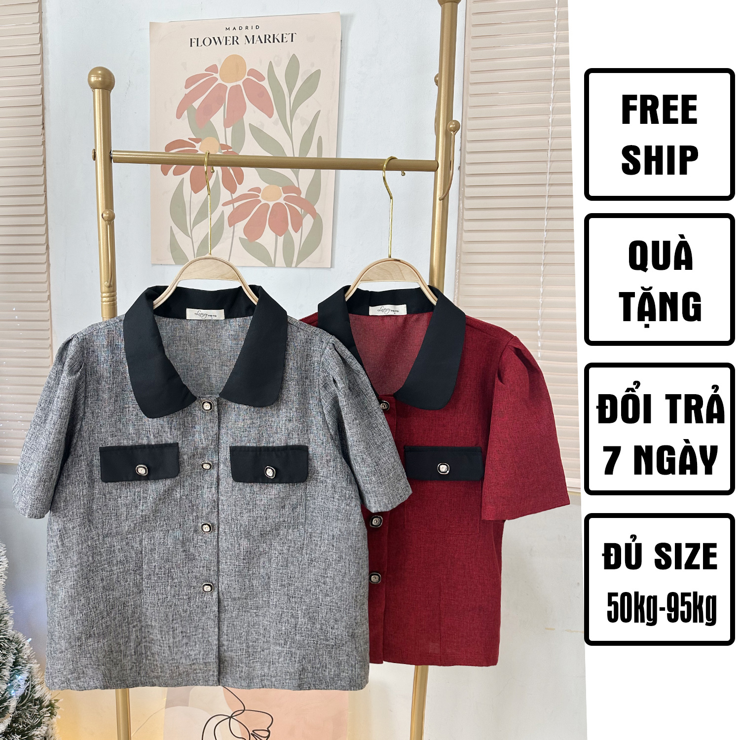 Áo sơ mi bigsize 60kg-95kg chất bố mềm cổ phối màu sang trọng