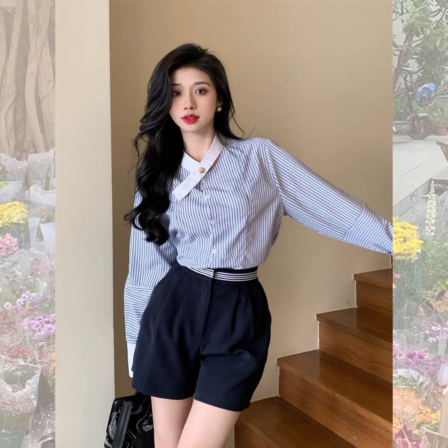 Áo sơ mi bigsize 60kg-95kg hoạ tiết sọc xanh tay dài phù hợp mặc đi làm
