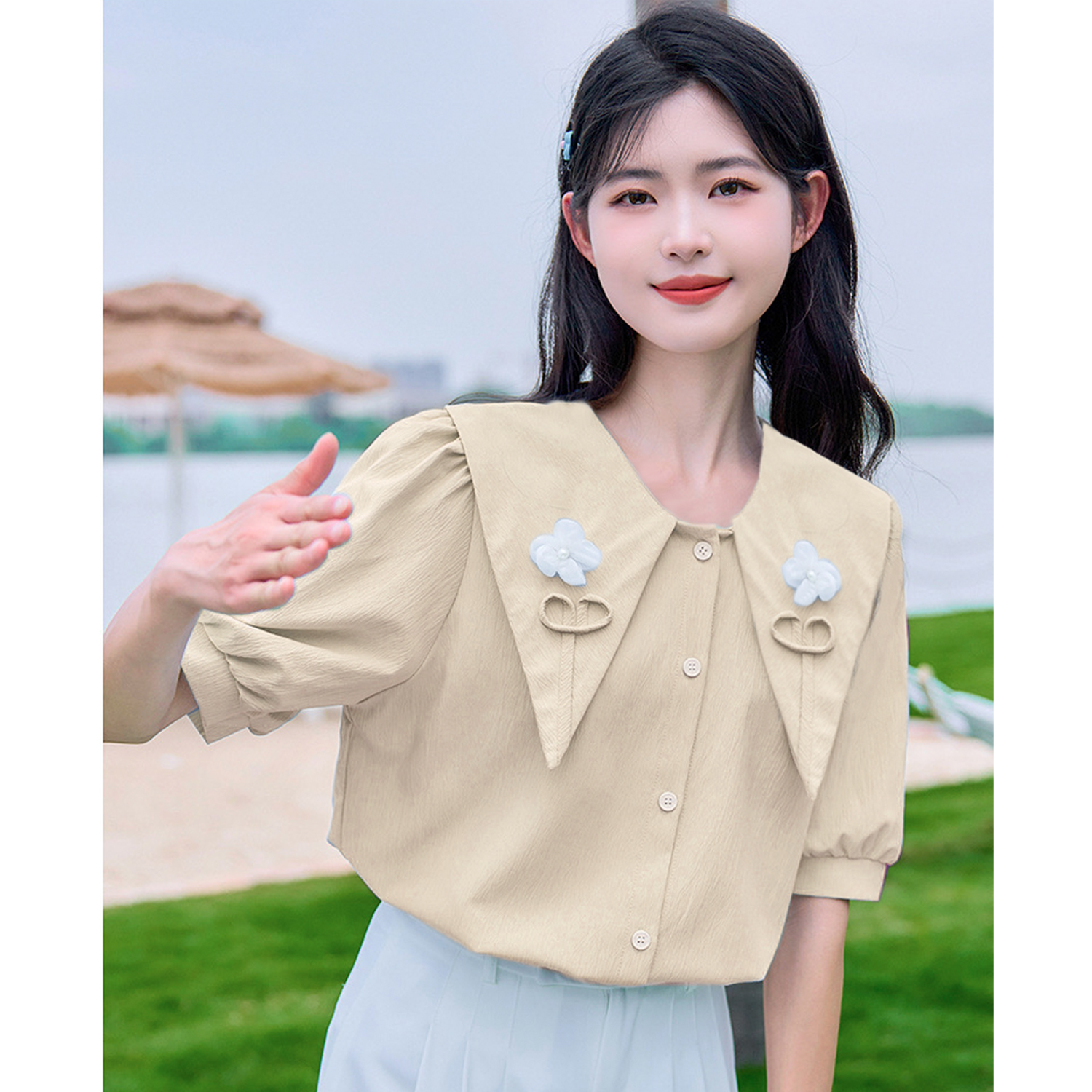 Áo sơ mi đính hoa nổi bigsize 60kg - 95kg phù hợp mặc đi học, đi làm, đi chơi
