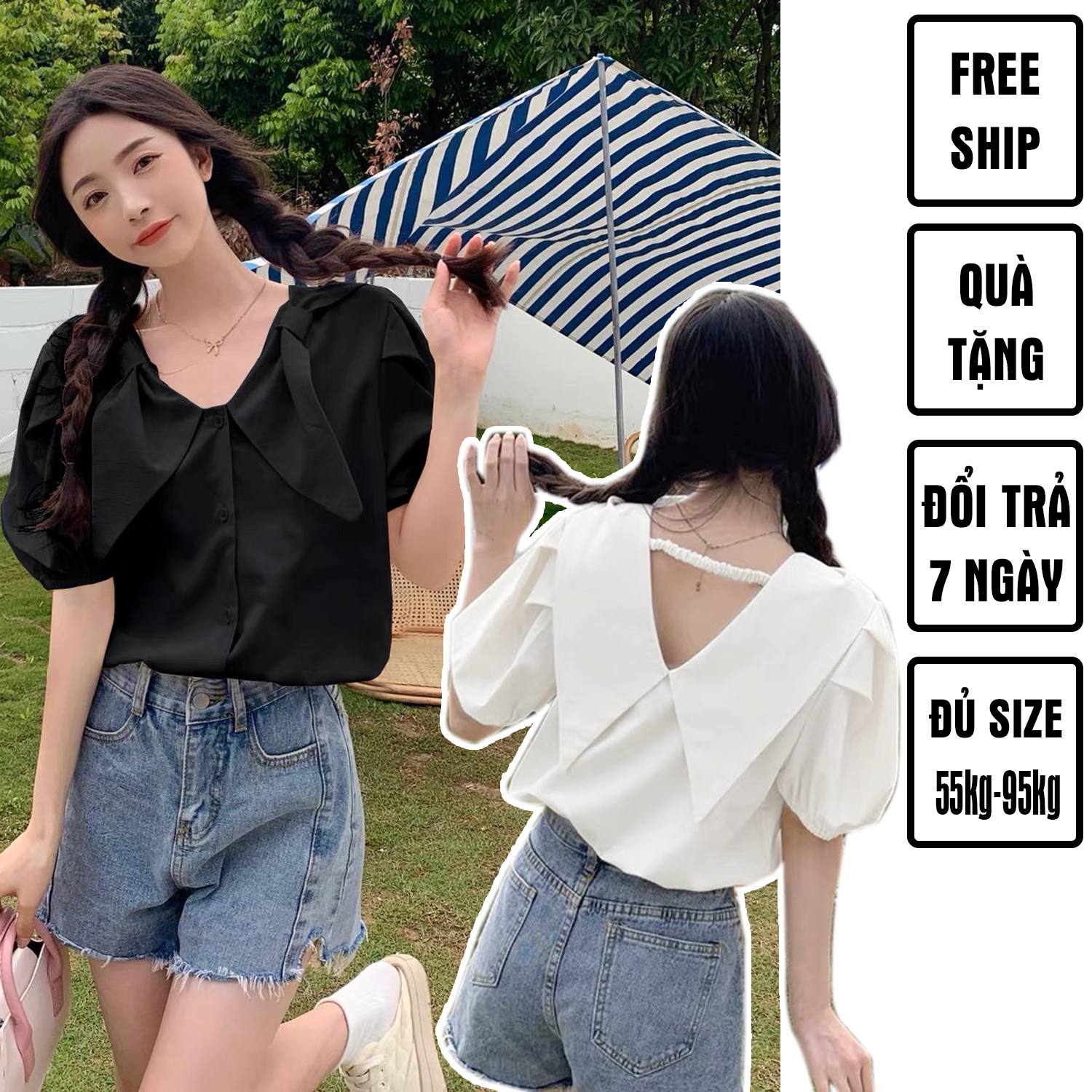 Áo sơ mi bigsize 60kg - 95kg kiểu nơ cổ dây lưng phù hợp mặc đi chơi du lịch