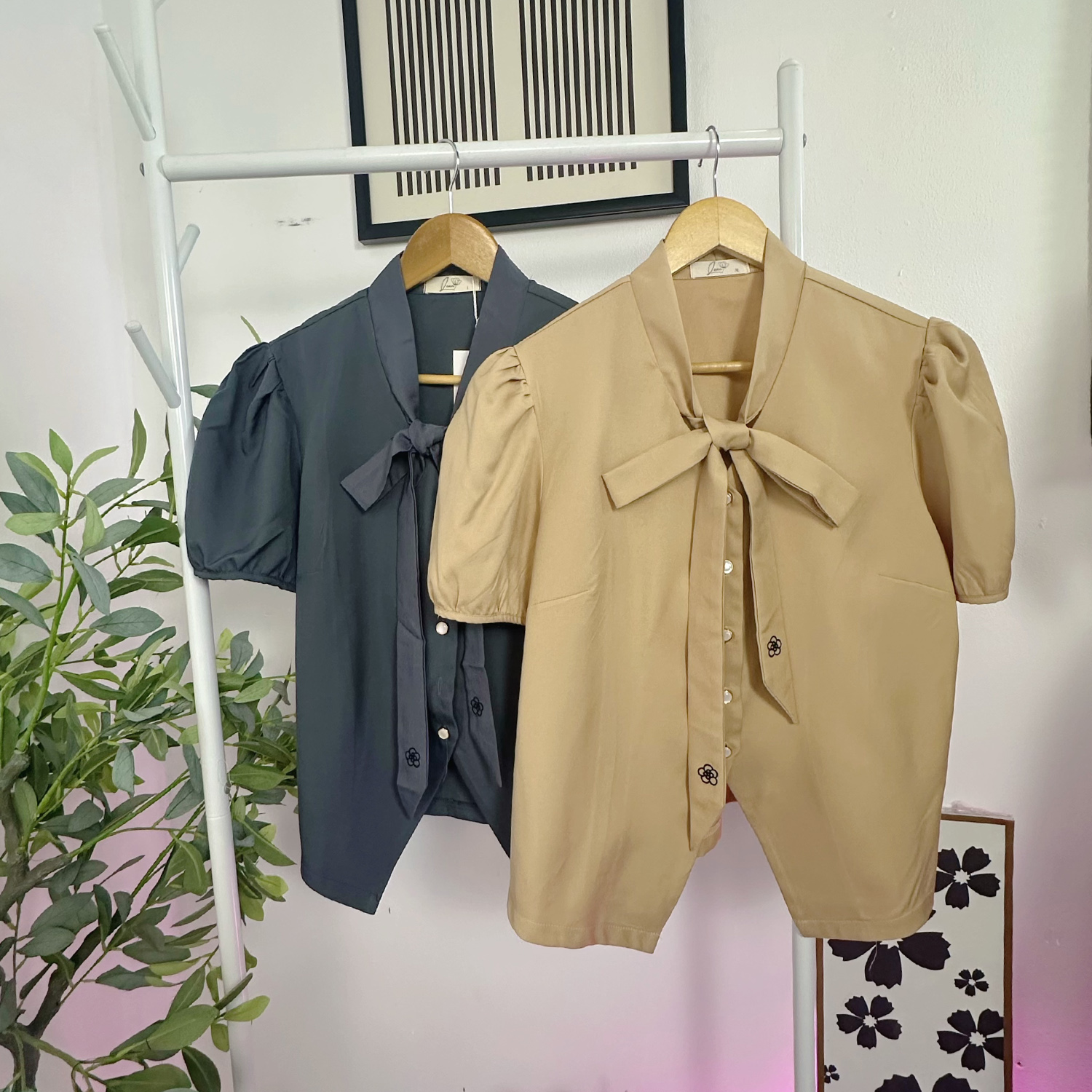 Áo kiểu bigsize 60kg-95kg nơ cổ thêu hoa chất cotton lụa