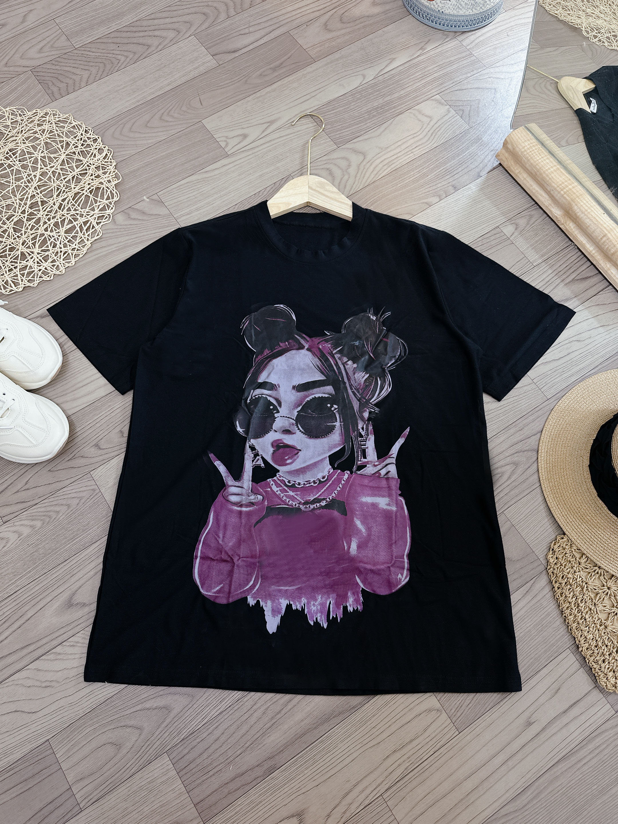 Áo thun phom rộng in hình cô gái bigsize 55kg - 95kg