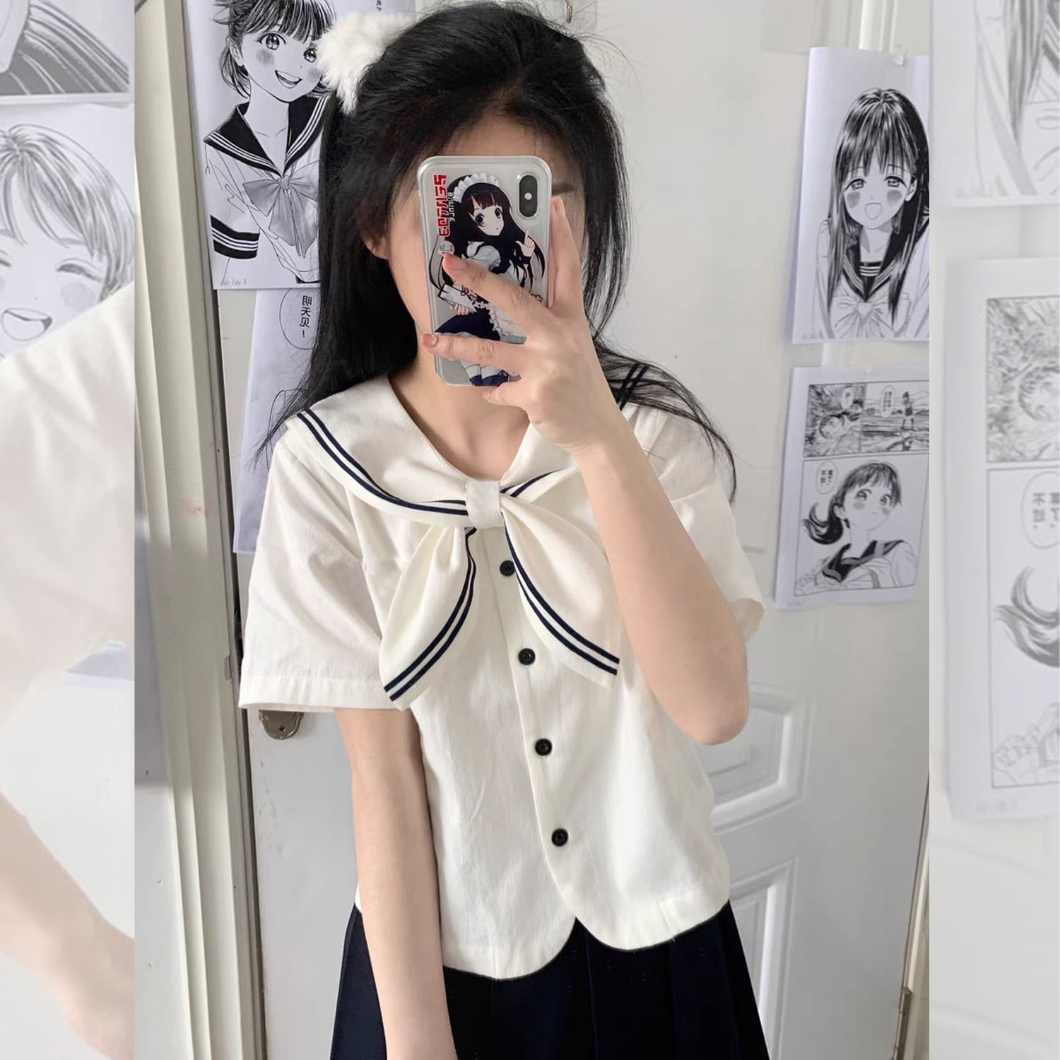 Áo sơ mi bigsize 60kg-95kg kiểu cổ nơ thuỷ thủ xinh xắn phù hợp mặc đi làm đi học đi chơi