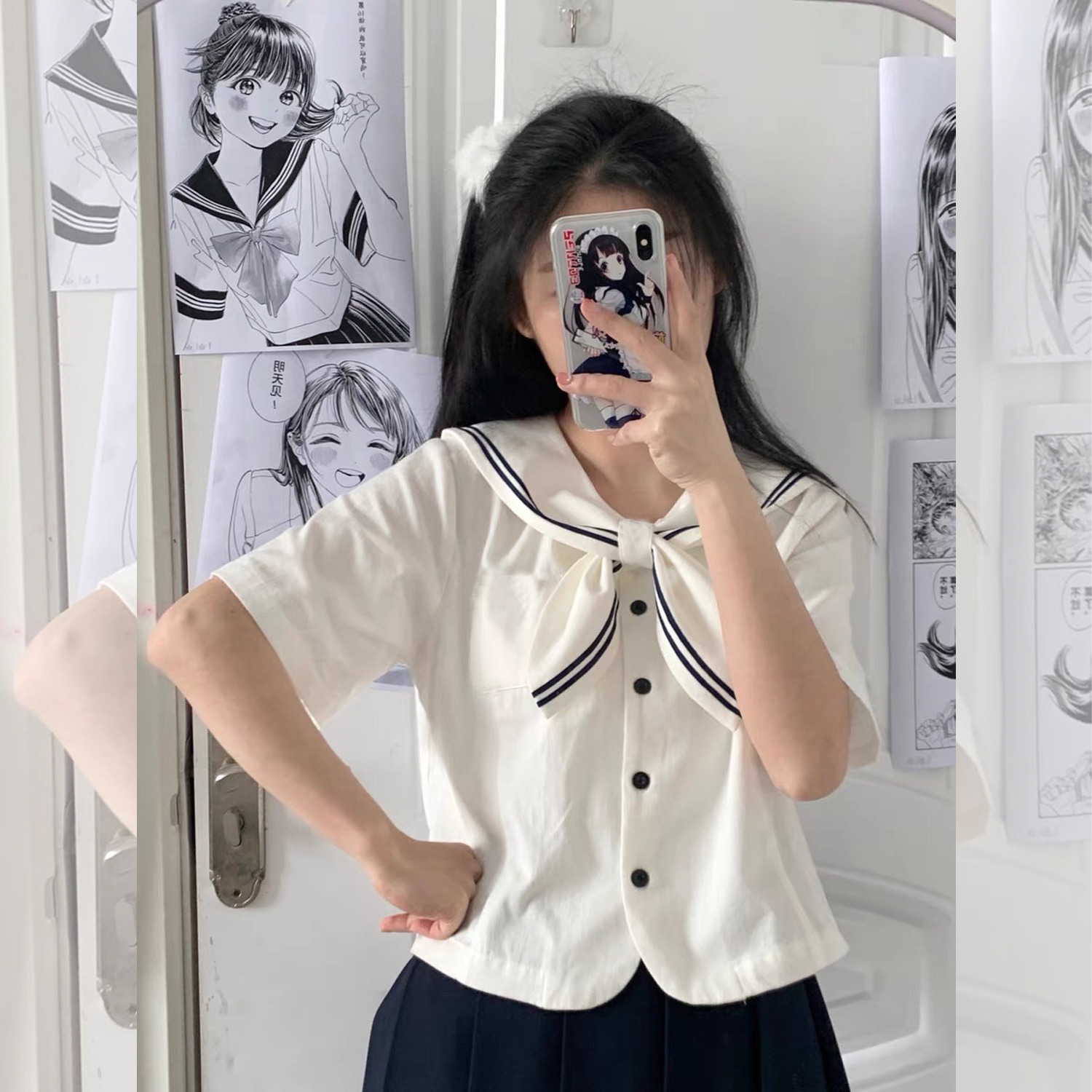Áo sơ mi bigsize 60kg-95kg kiểu cổ nơ thuỷ thủ xinh xắn phù hợp mặc đi làm đi học đi chơi