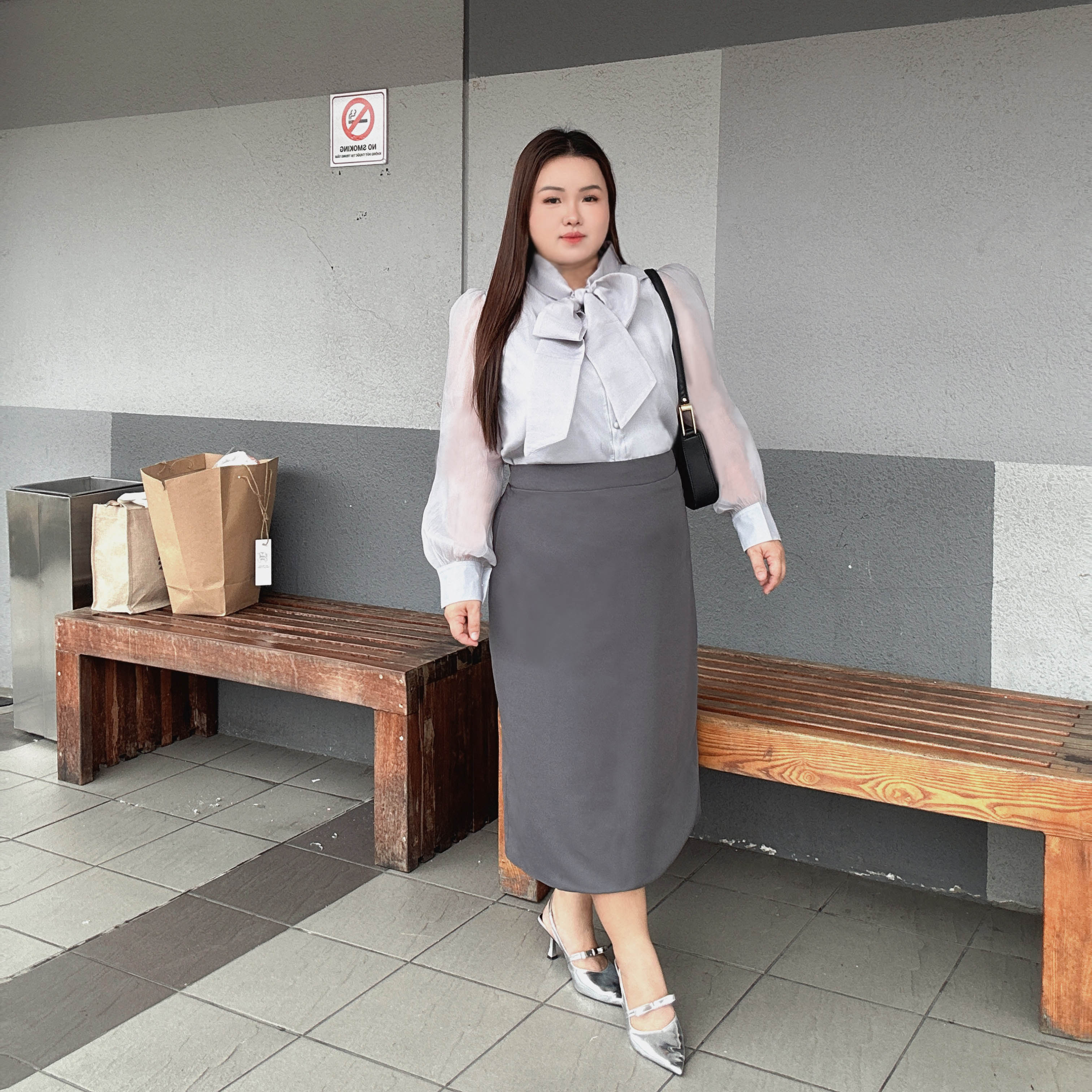 Áo Sơ Mi Nữ Bigsize Voan Tơ Hai Lớp Nơ Cổ Sang Trọng