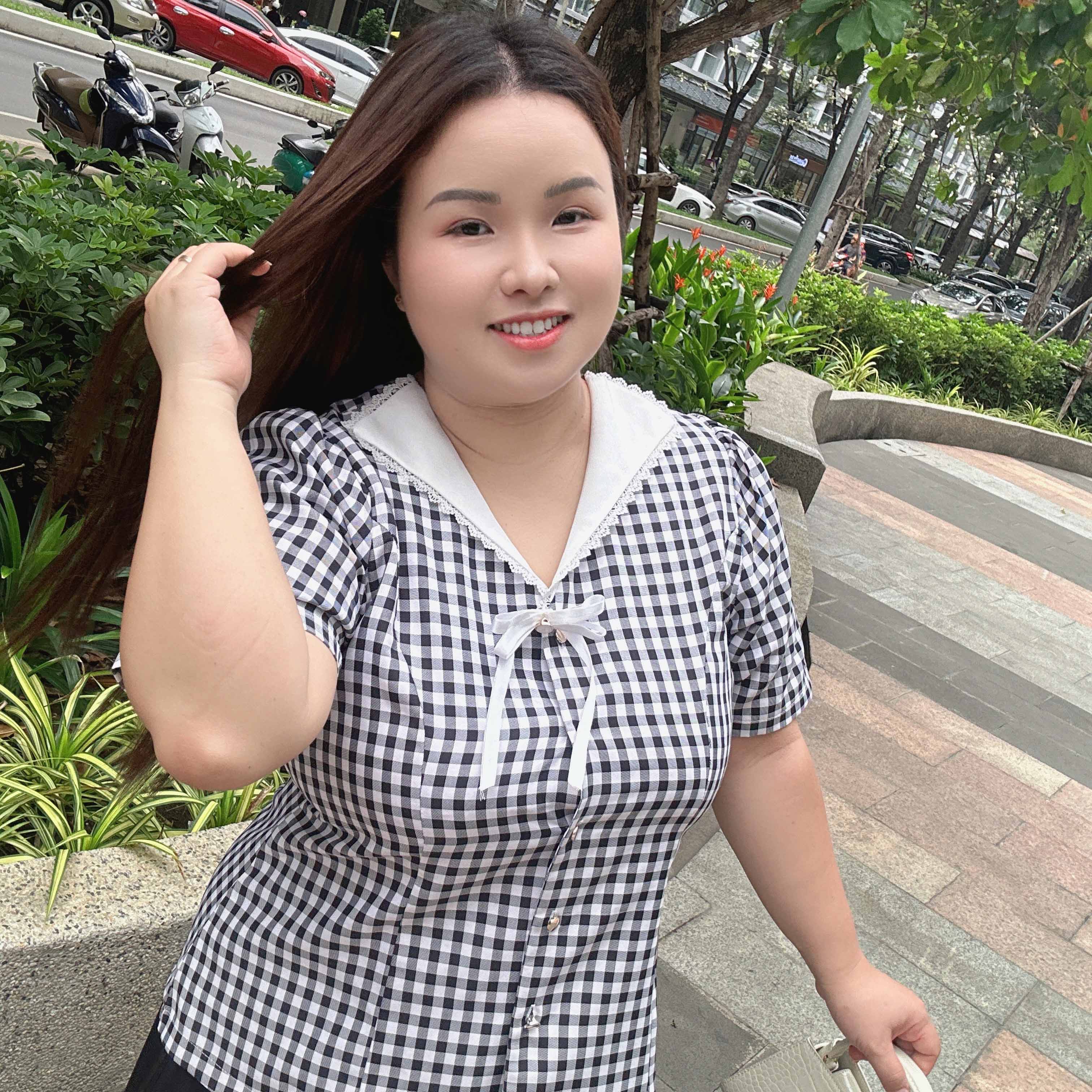 Áo Sơ Mi Bigsize Nữ 60kg - 85kg Caro Peplum Cổ Thủy Thủ Chất Cotton Dày Dặn