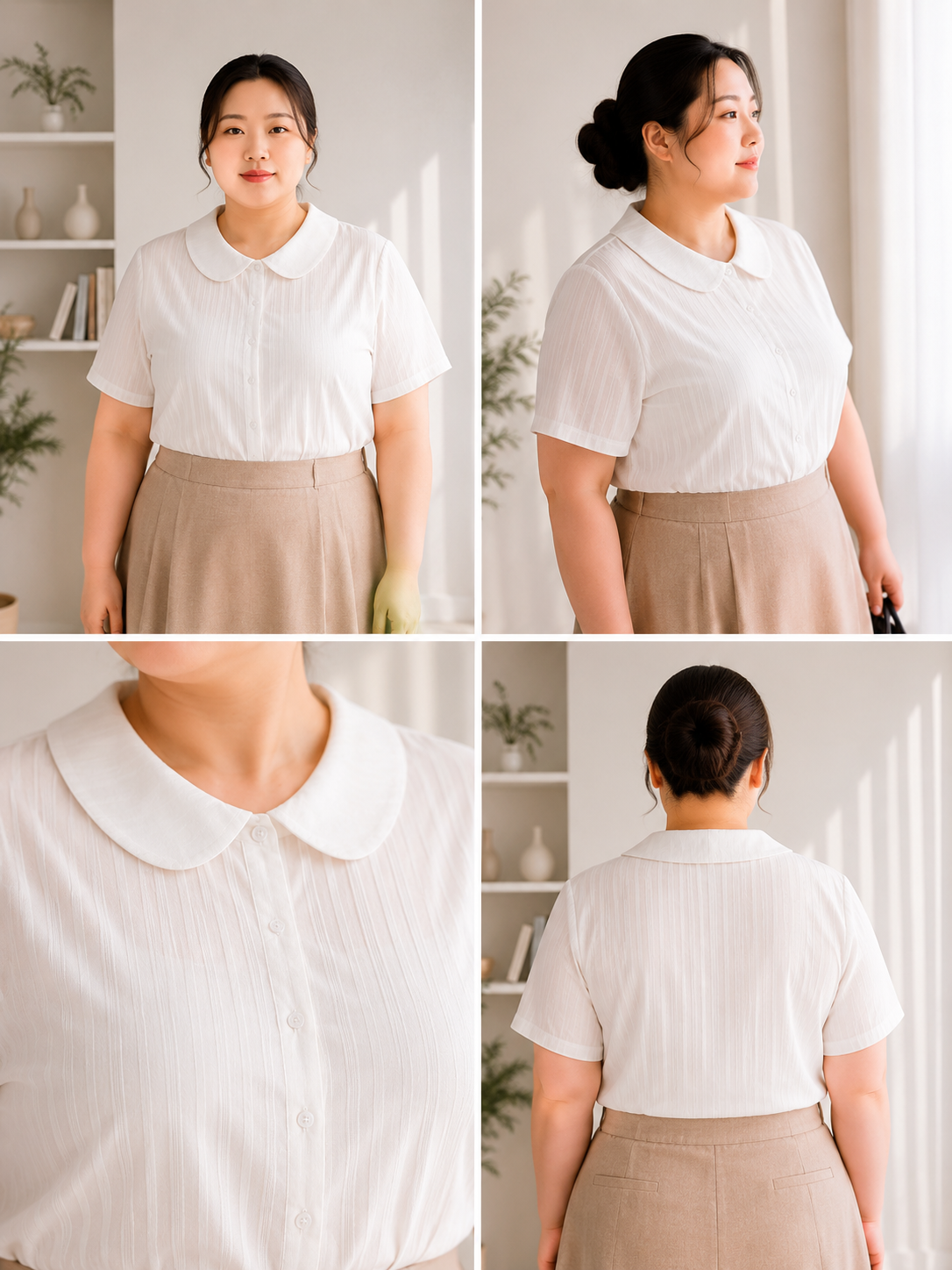 Áo sơ mi bigsize cổ sen chất thô boi thêu nổi họa tiết sọc dọc thiết kế của CHIANBIGSIZE kiểu dáng thanh lịch che khuyết điểm