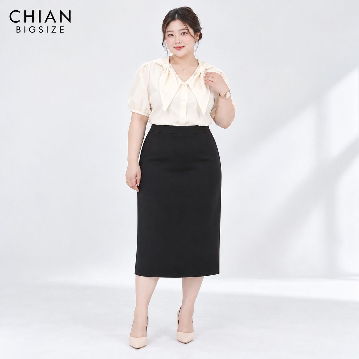 Áo sơ mi bigsize 60kg - 95kg kiểu nơ cổ dây lưng phù hợp mặc đi chơi du lịch