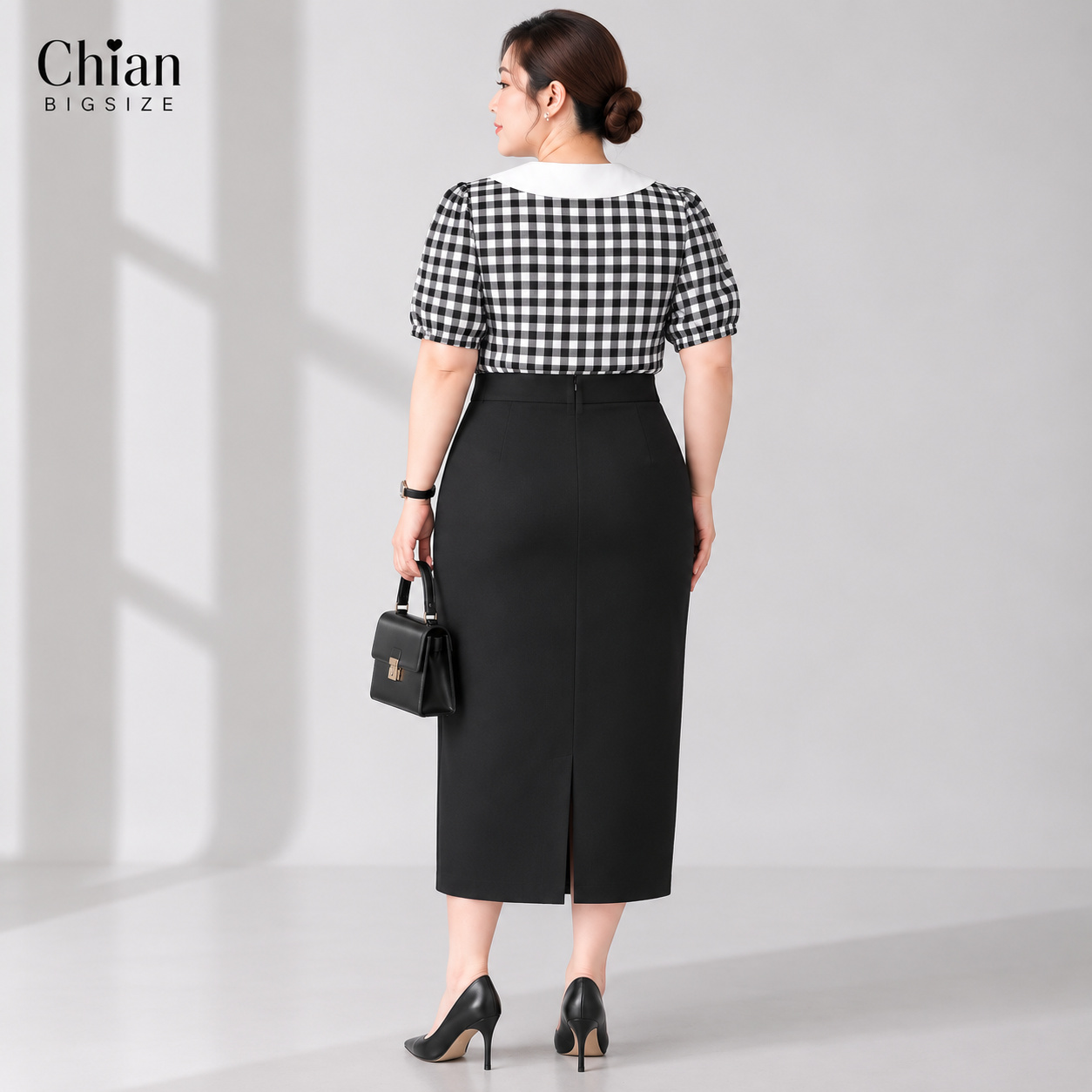 Áo sơ mi caro cổ sen bigsize 60kkg-90kg mặc công sở đi làm đi chơi