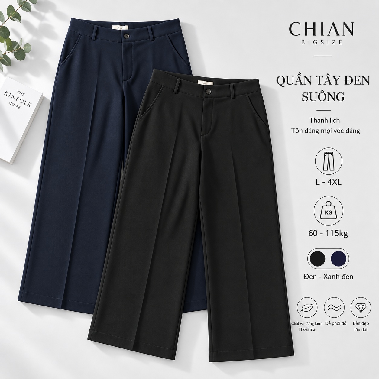 Quần tây bigsize 60kg - 100kg lưng cao ống đứng cao câp phù hợp mặc đi làm, đi học, đi chơi