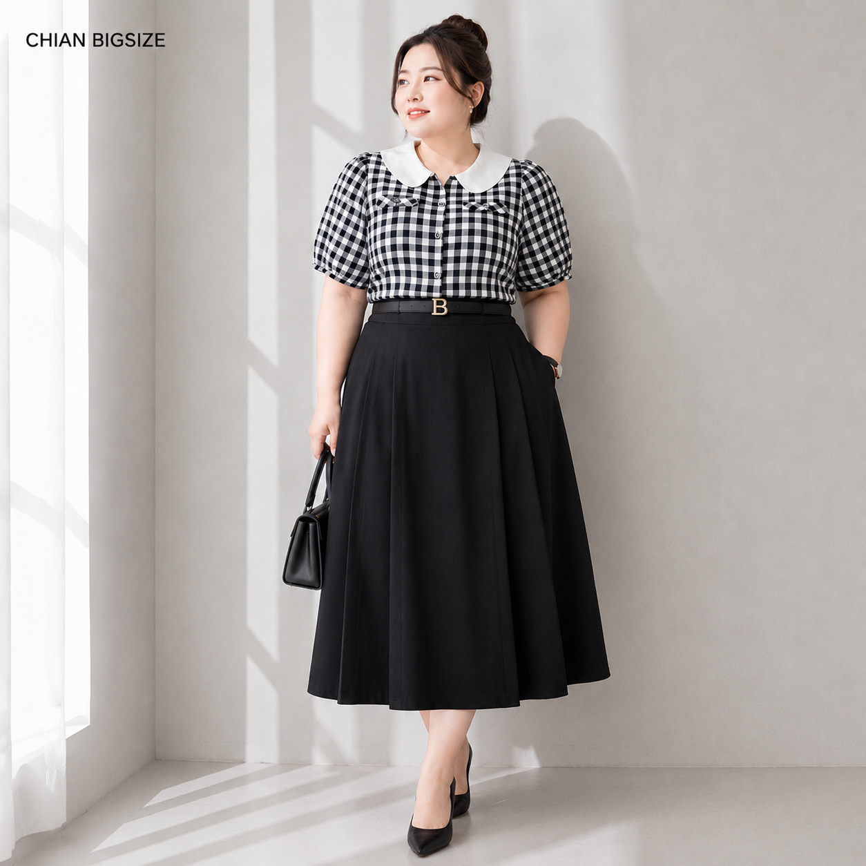 Áo sơ mi caro cổ sen bigsize 60kkg-90kg mặc công sở đi làm đi chơi