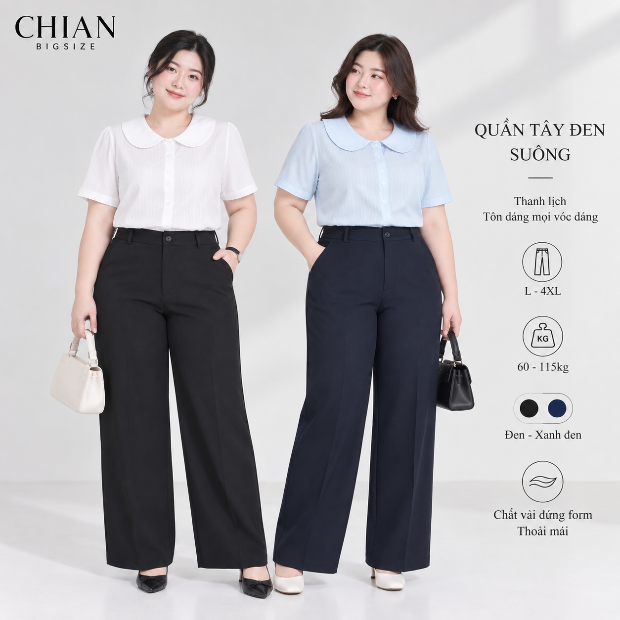 Quần tây bigsize 60kg - 100kg lưng cao ống đứng cao câp phù hợp mặc đi làm, đi học, đi chơi