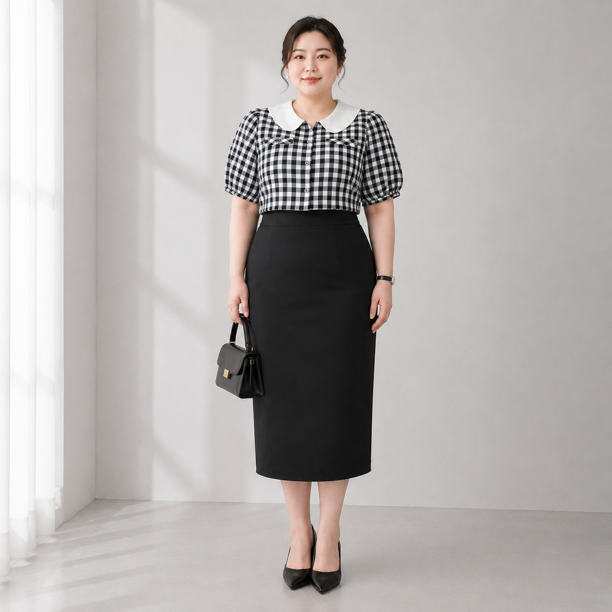Áo sơ mi caro cổ sen bigsize 60kkg-90kg mặc công sở đi làm đi chơi