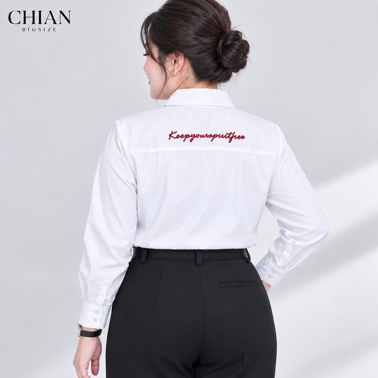 Áo sơ mi bigsize 60kg-100kg thêu chữ phom dáng basic năng động, phong cách