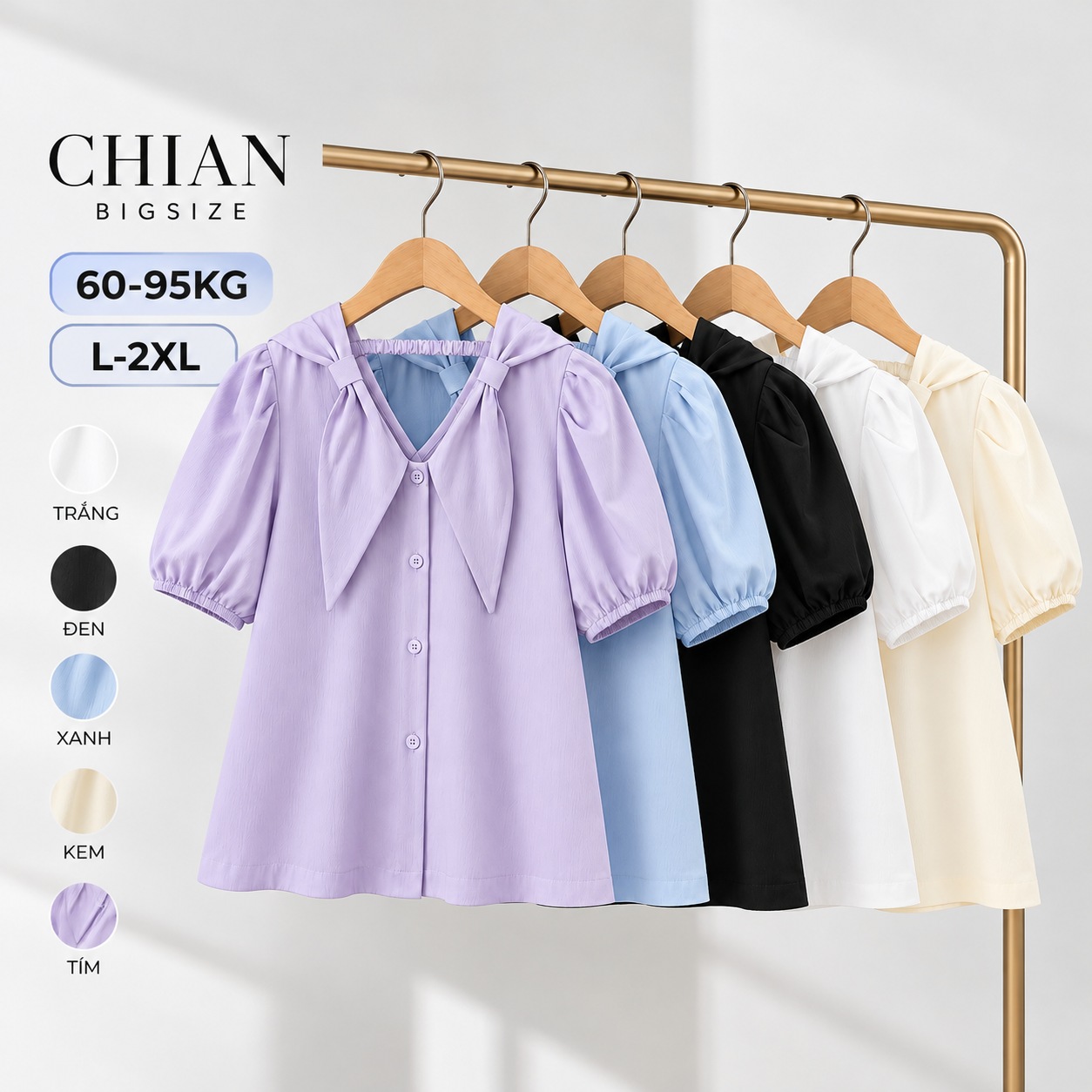 Áo sơ mi bigsize 60kg - 95kg kiểu nơ cổ dây lưng phù hợp mặc đi chơi du lịch