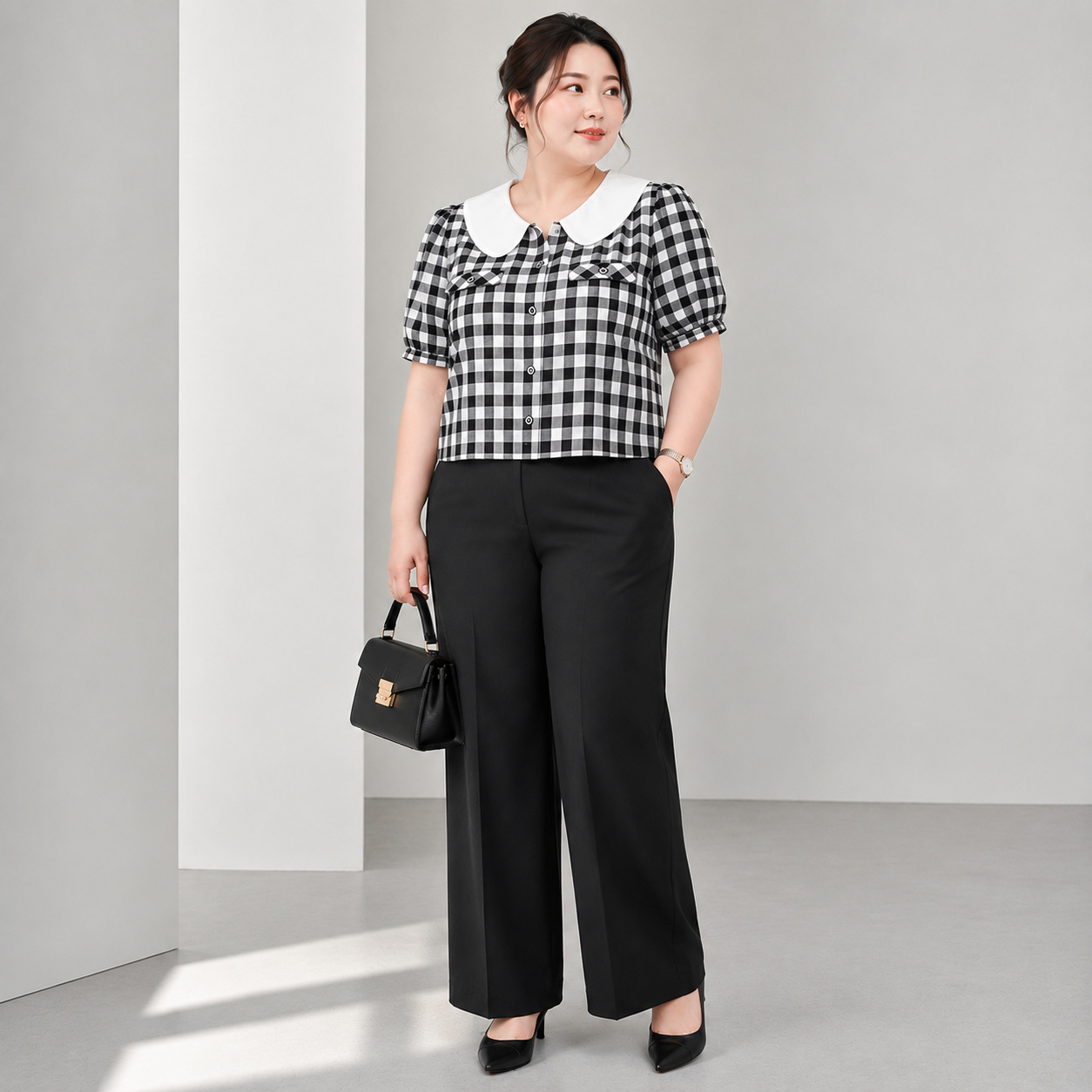 Áo sơ mi caro cổ sen bigsize 60kkg-90kg mặc công sở đi làm đi chơi