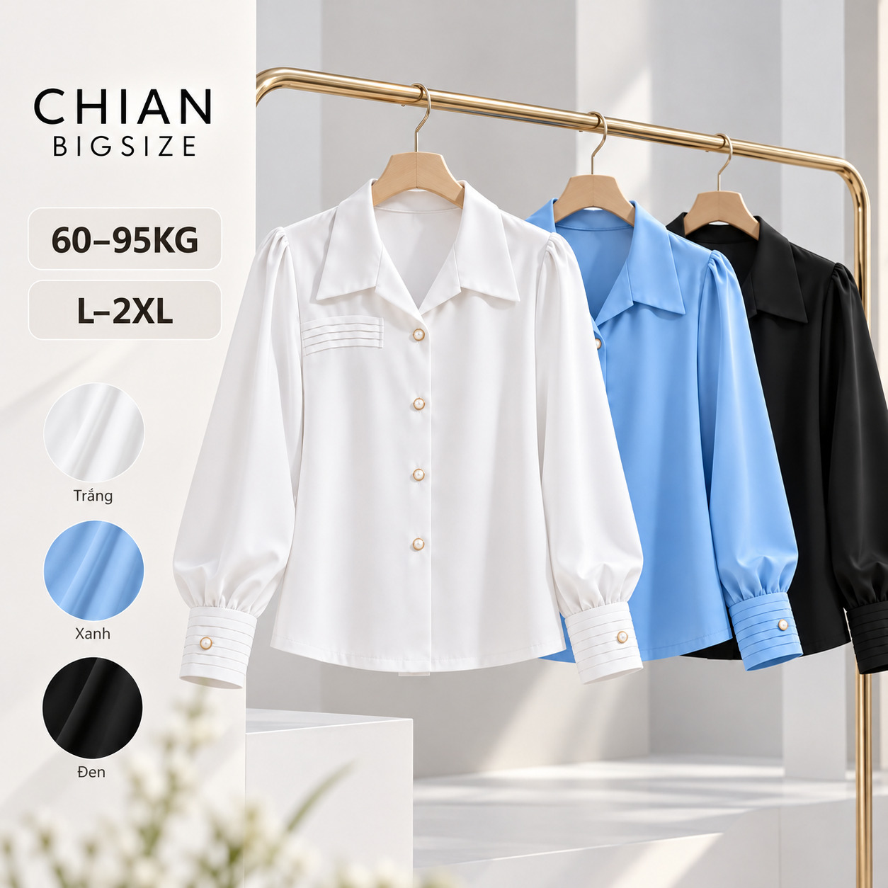 Aó sơ mi bigsize 60kg - 95kgkg kiểu dáng basic phù hợp mặc đi làm , đi dạy.