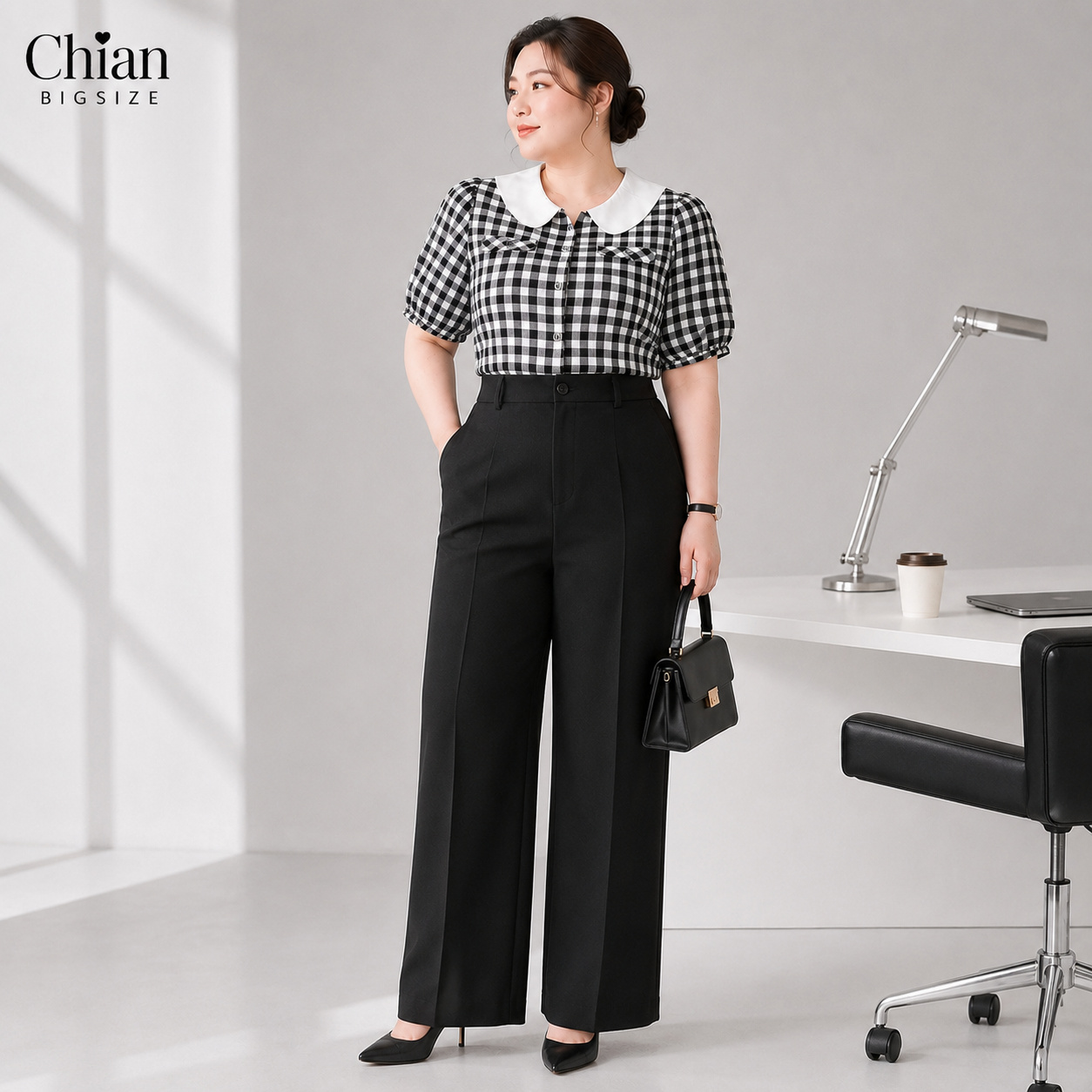 Áo sơ mi caro cổ sen bigsize 60kkg-90kg mặc công sở đi làm đi chơi