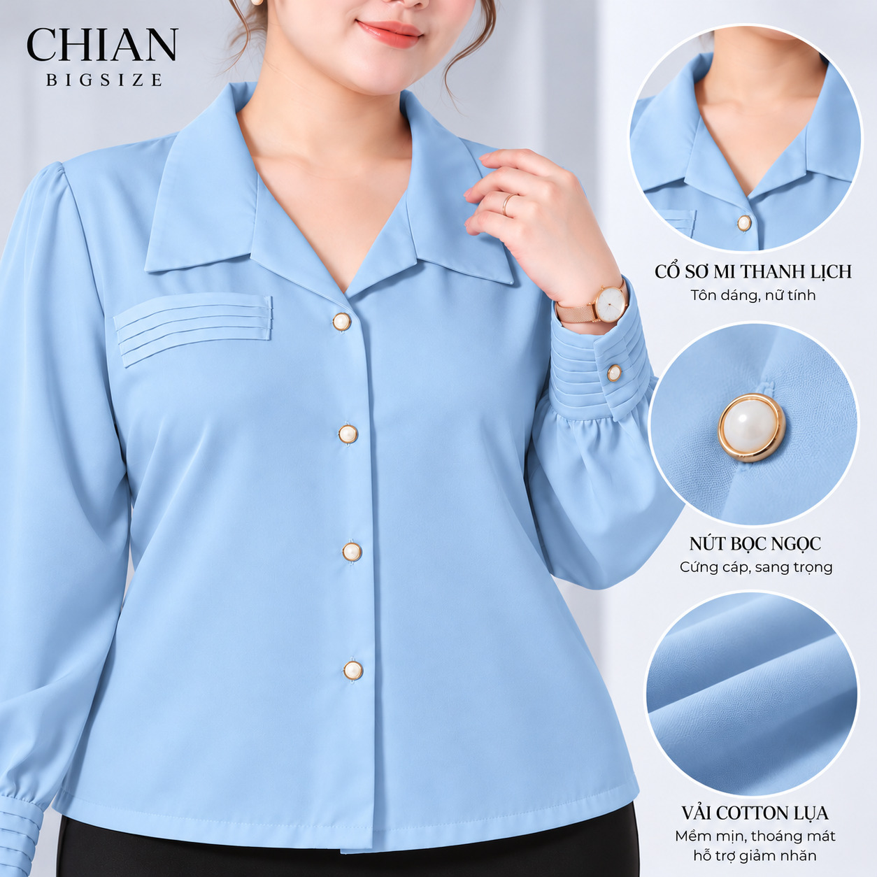 Aó sơ mi bigsize 60kg - 95kgkg kiểu dáng basic phù hợp mặc đi làm , đi dạy.