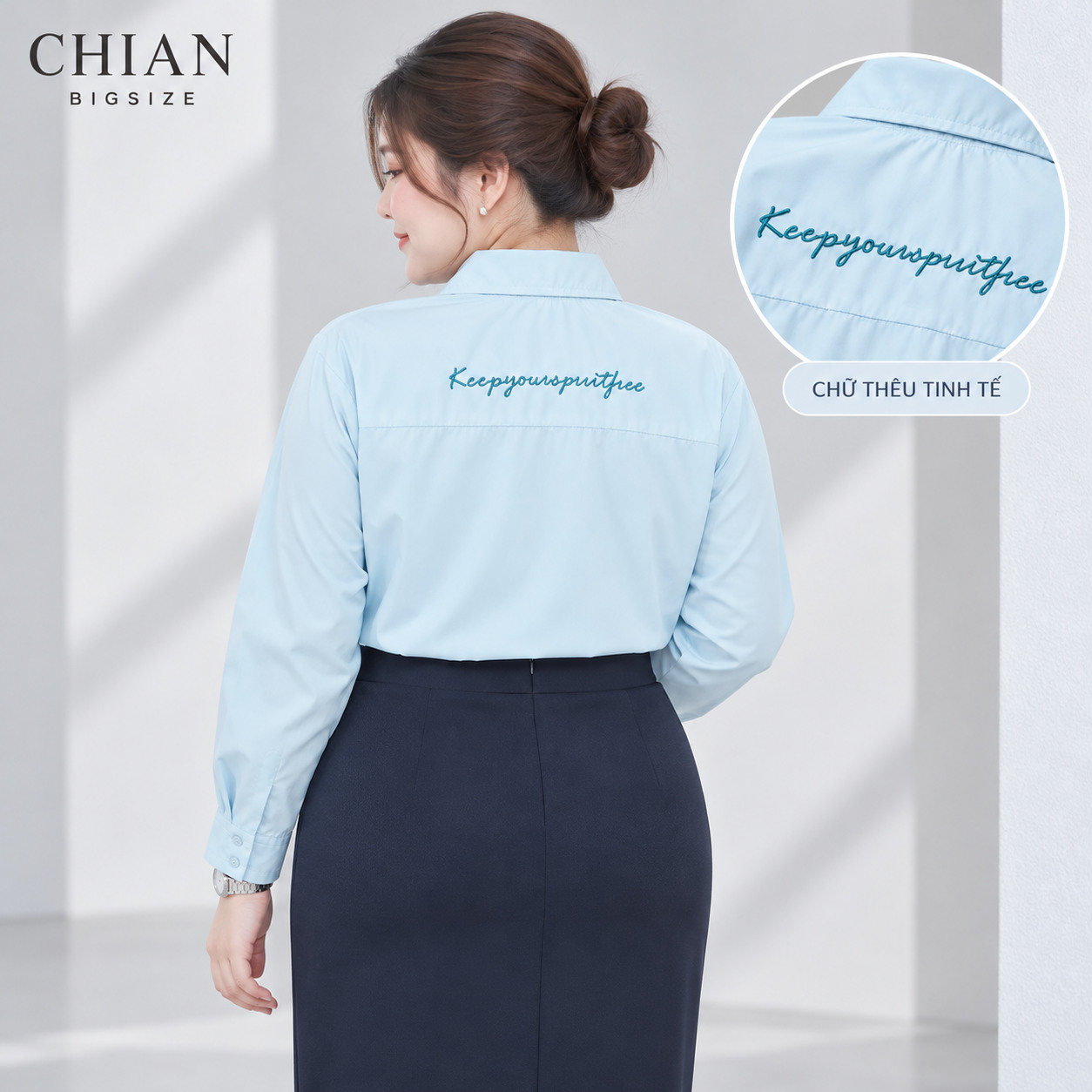 Áo sơ mi bigsize 60kg-100kg thêu chữ phom dáng basic năng động, phong cách