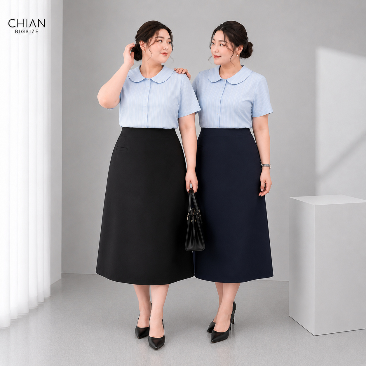 Chân váy công sở bigsize dáng dài qua gối 55kg-95kg mặc đi làm đi tiệc