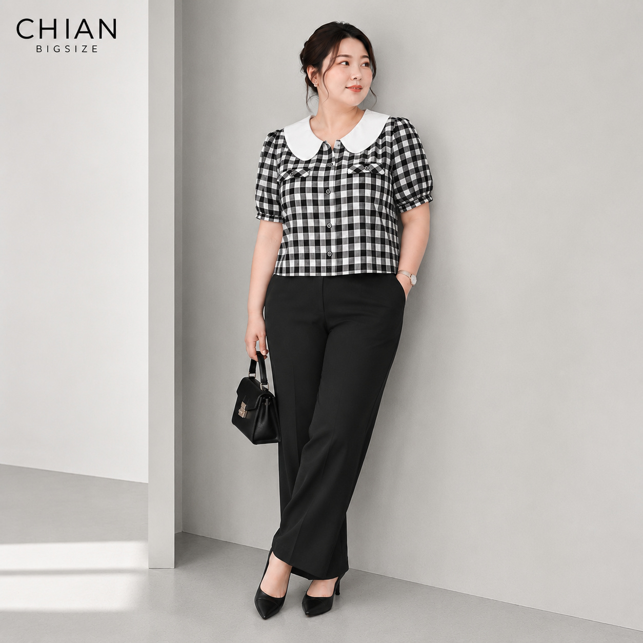 Áo sơ mi caro cổ sen bigsize 60kkg-90kg mặc công sở đi làm đi chơi