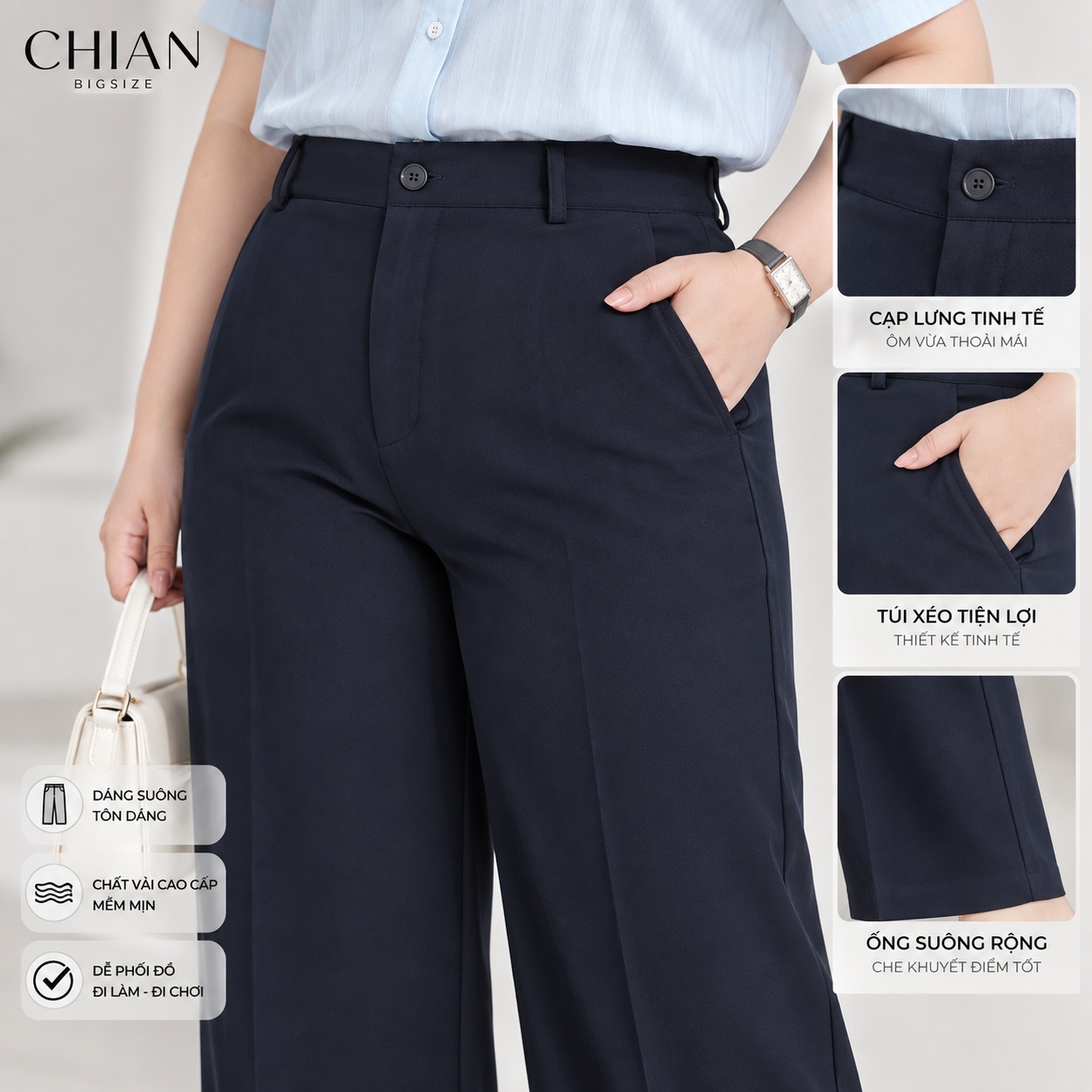 Quần tây bigsize 60kg - 100kg lưng cao ống đứng cao câp phù hợp mặc đi làm, đi học, đi chơi
