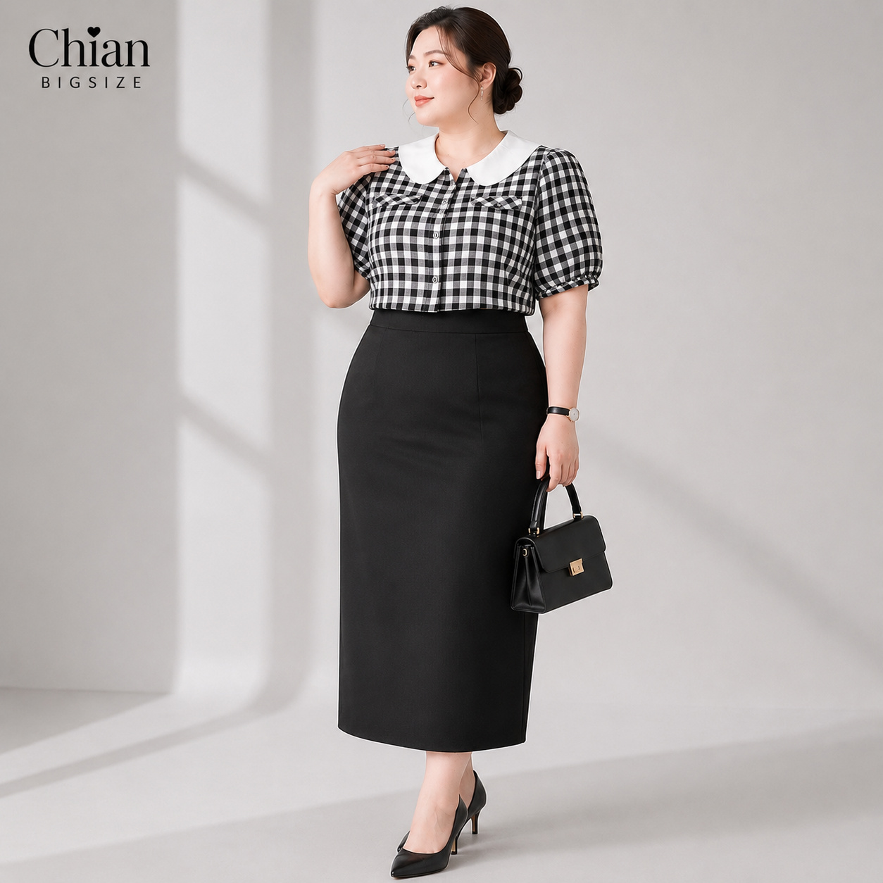Áo sơ mi caro cổ sen bigsize 60kkg-90kg mặc công sở đi làm đi chơi