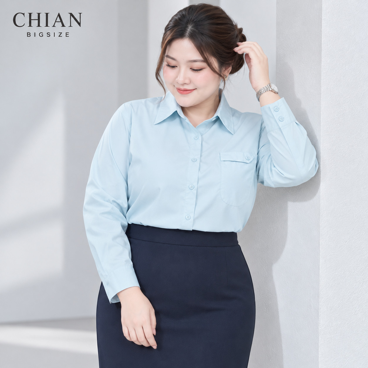 Áo sơ mi bigsize 60kg-100kg thêu chữ phom dáng basic năng động, phong cách