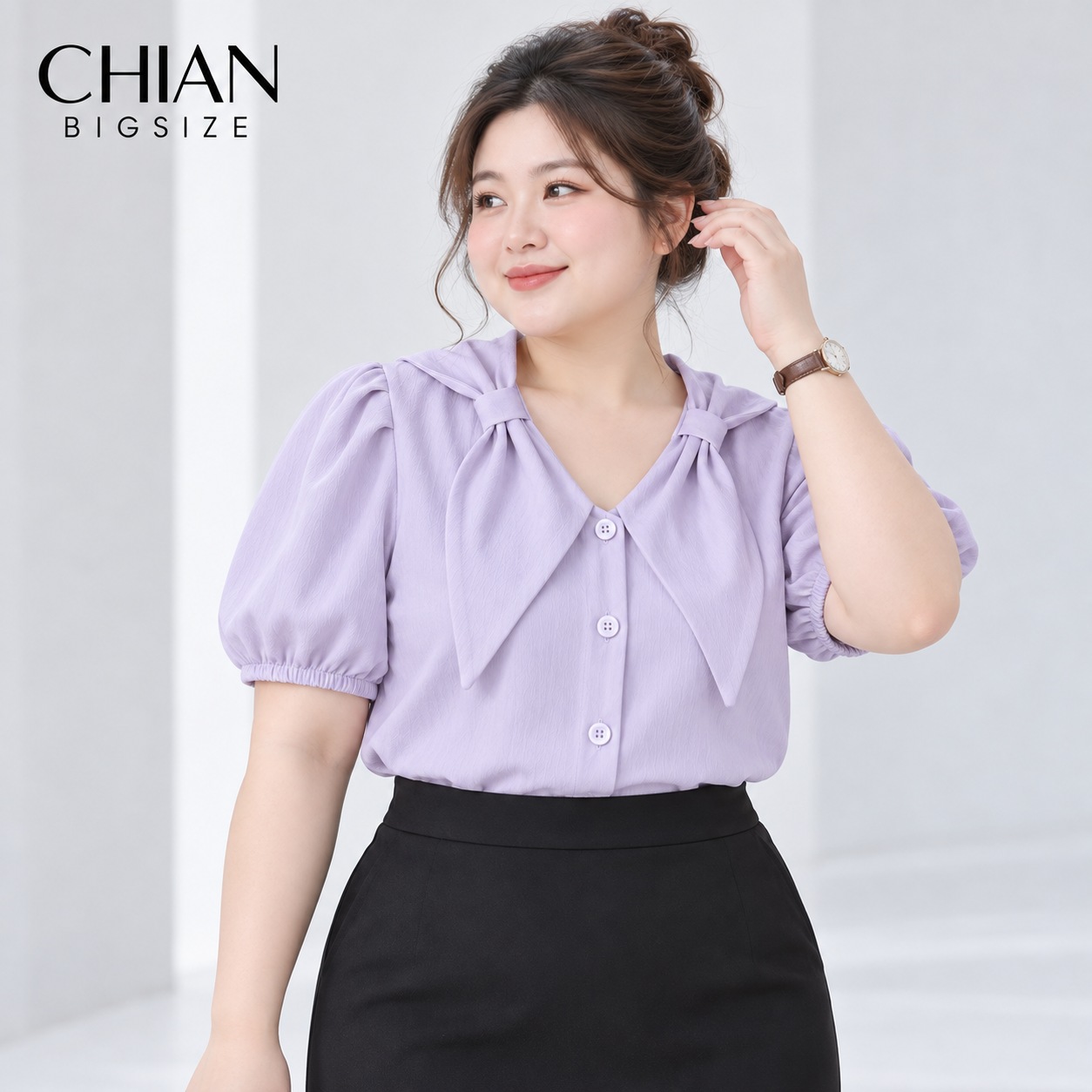 Áo sơ mi bigsize 60kg - 95kg kiểu nơ cổ dây lưng phù hợp mặc đi chơi du lịch