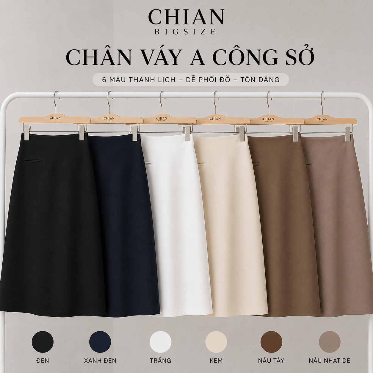 Chân váy công sở bigsize dáng dài qua gối 55kg-95kg mặc đi làm đi tiệc