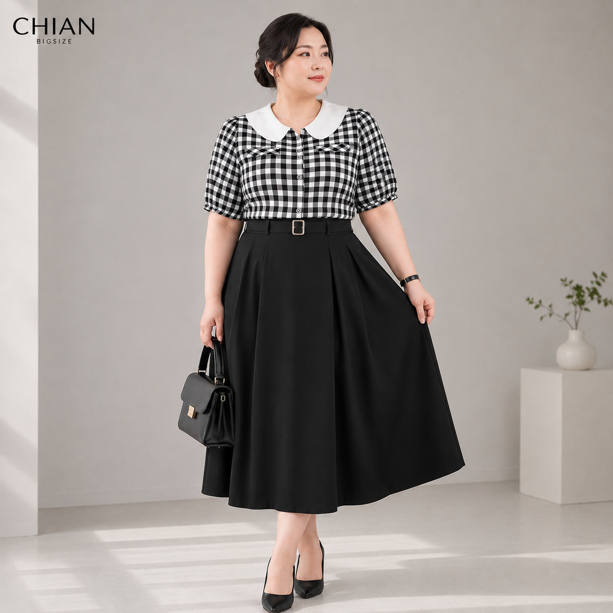 Áo sơ mi caro cổ sen bigsize 60kkg-90kg mặc công sở đi làm đi chơi