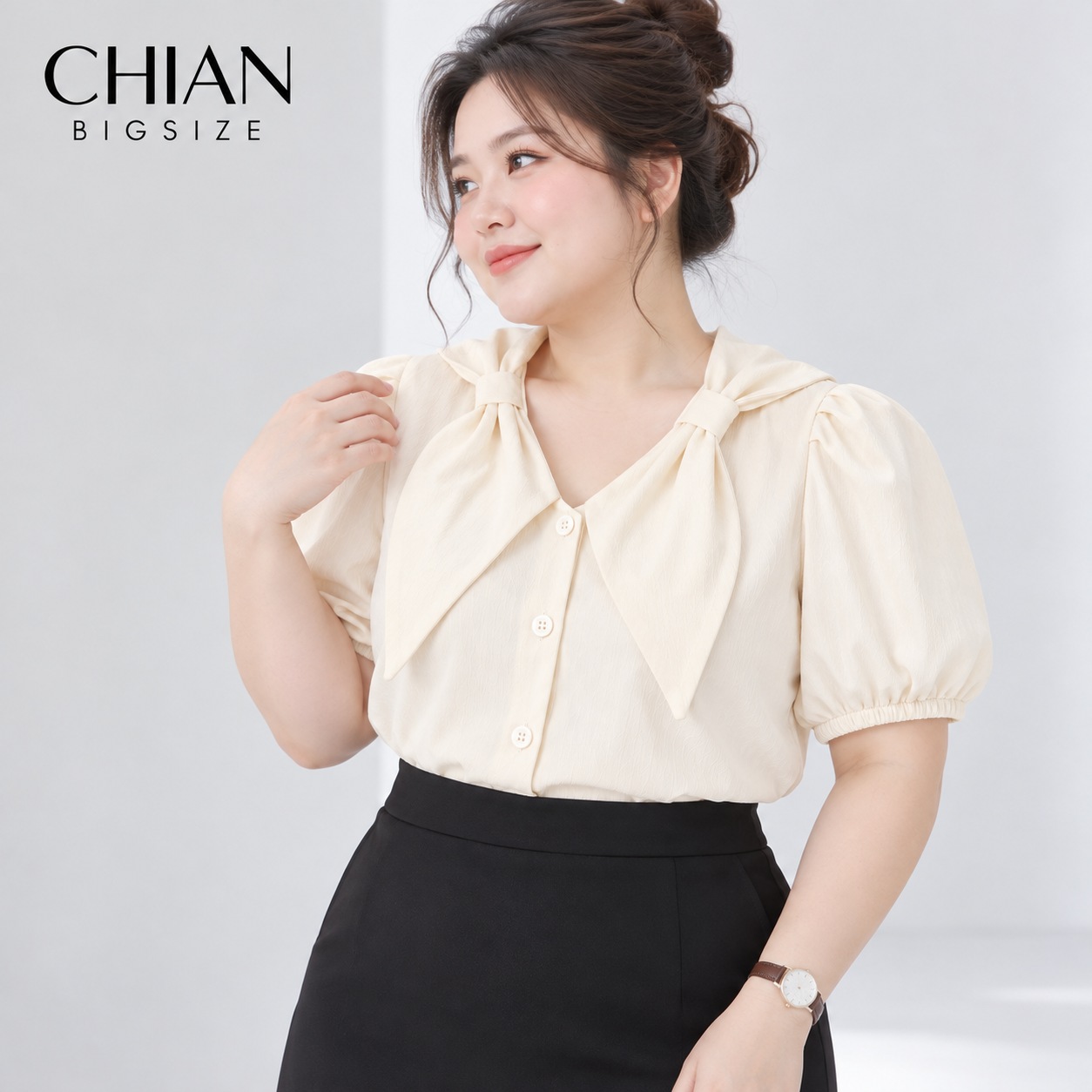 Áo sơ mi bigsize 60kg - 95kg kiểu nơ cổ dây lưng phù hợp mặc đi chơi du lịch