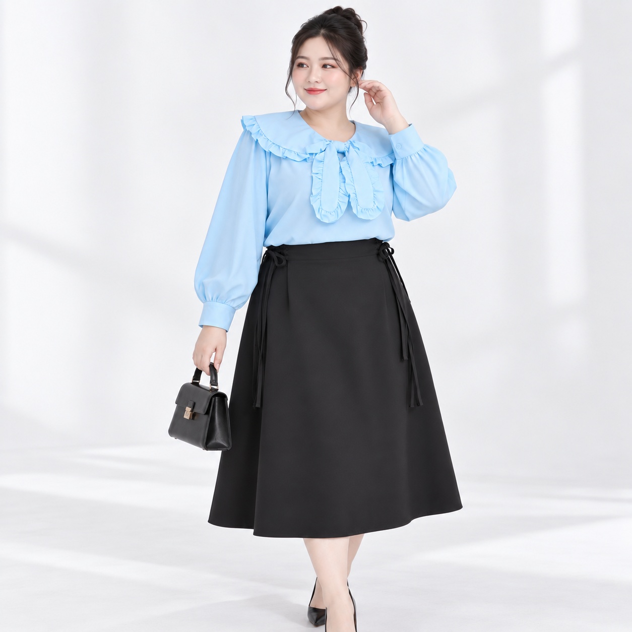 Áo Sơ Mi Bigsize Nữ 60kg - 100kg Cổ Nơ Bèo Phù Hợp Mặc Đi Làm , Đi Học, Đi Chơi