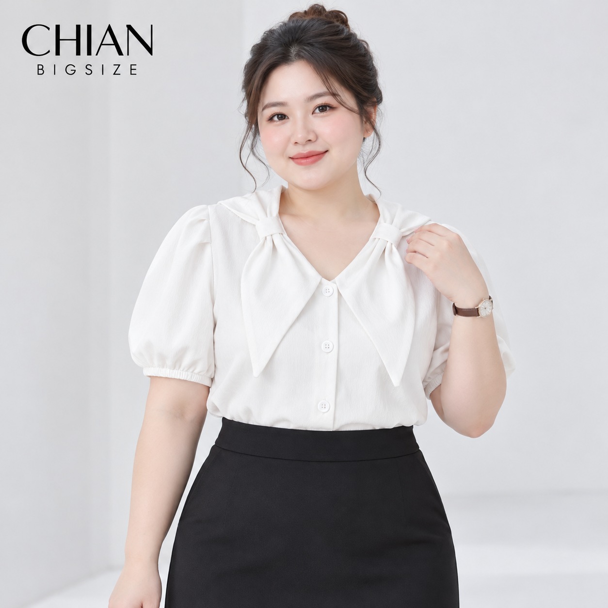 Áo sơ mi bigsize 60kg - 95kg kiểu nơ cổ dây lưng phù hợp mặc đi chơi du lịch