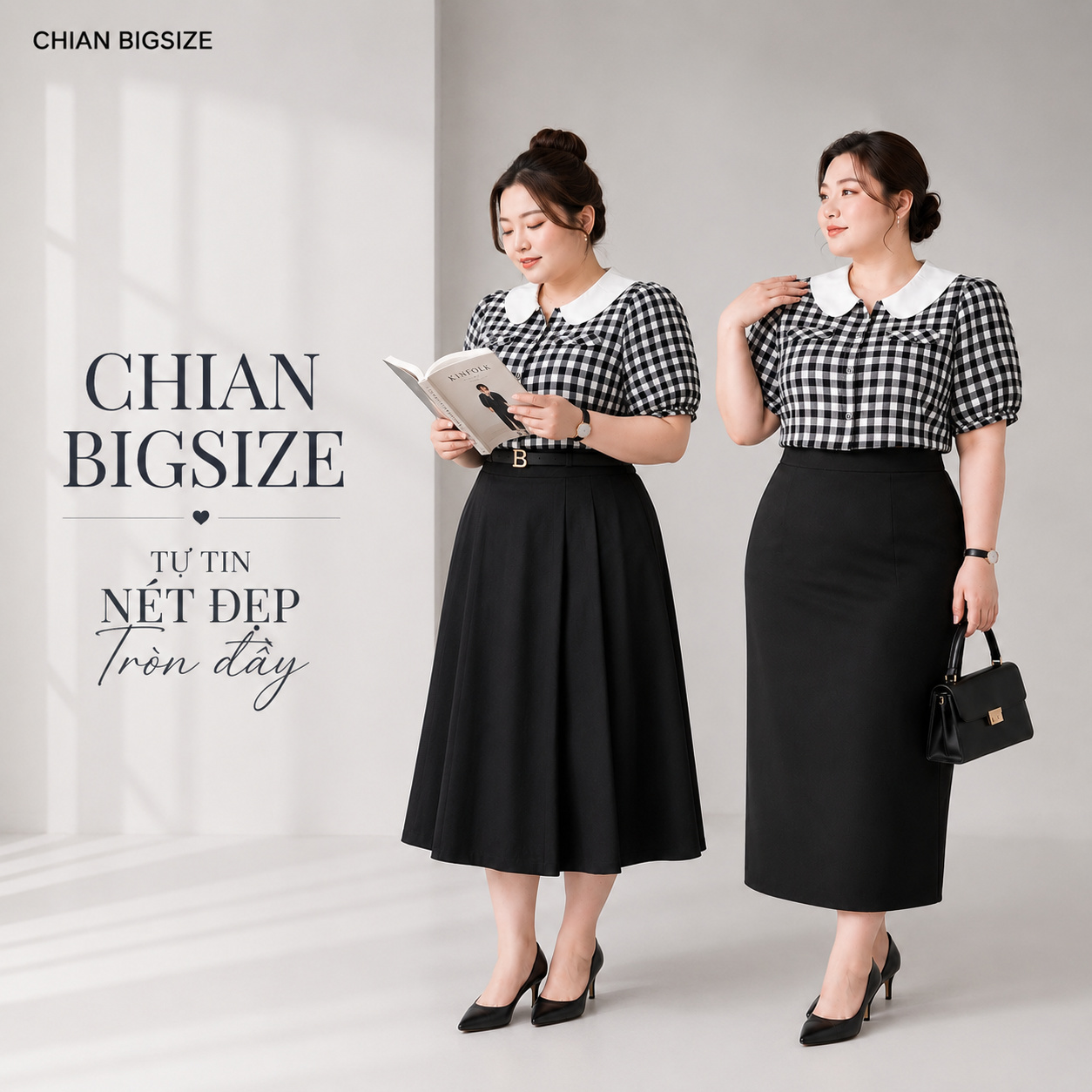 Áo sơ mi caro cổ sen bigsize 60kkg-90kg mặc công sở đi làm đi chơi