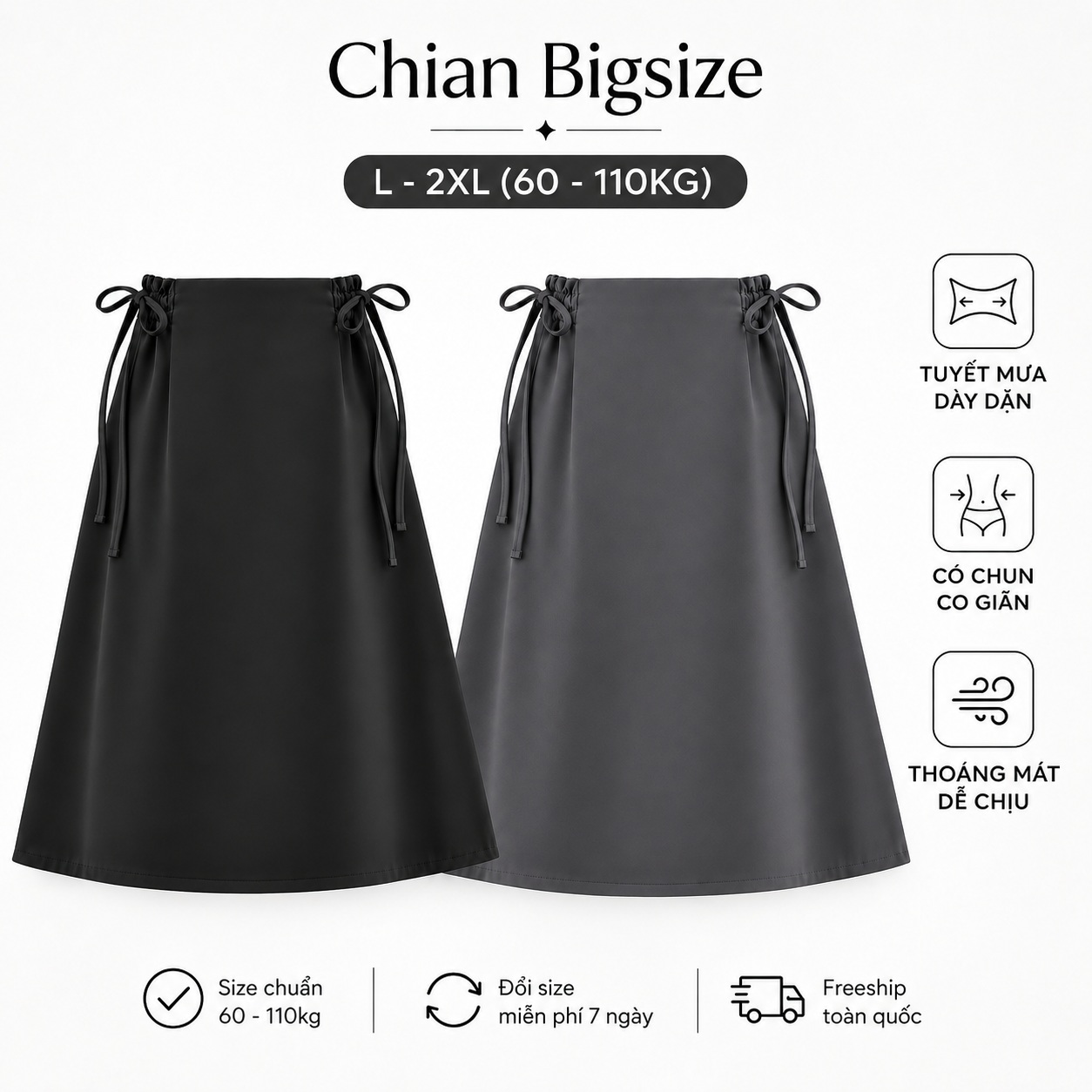 Chân Váy Bigsize Dáng Xòe A 60kg - 100kg Chất Tuyết Mưa Lót Lụa Co Giãn Nhẹ